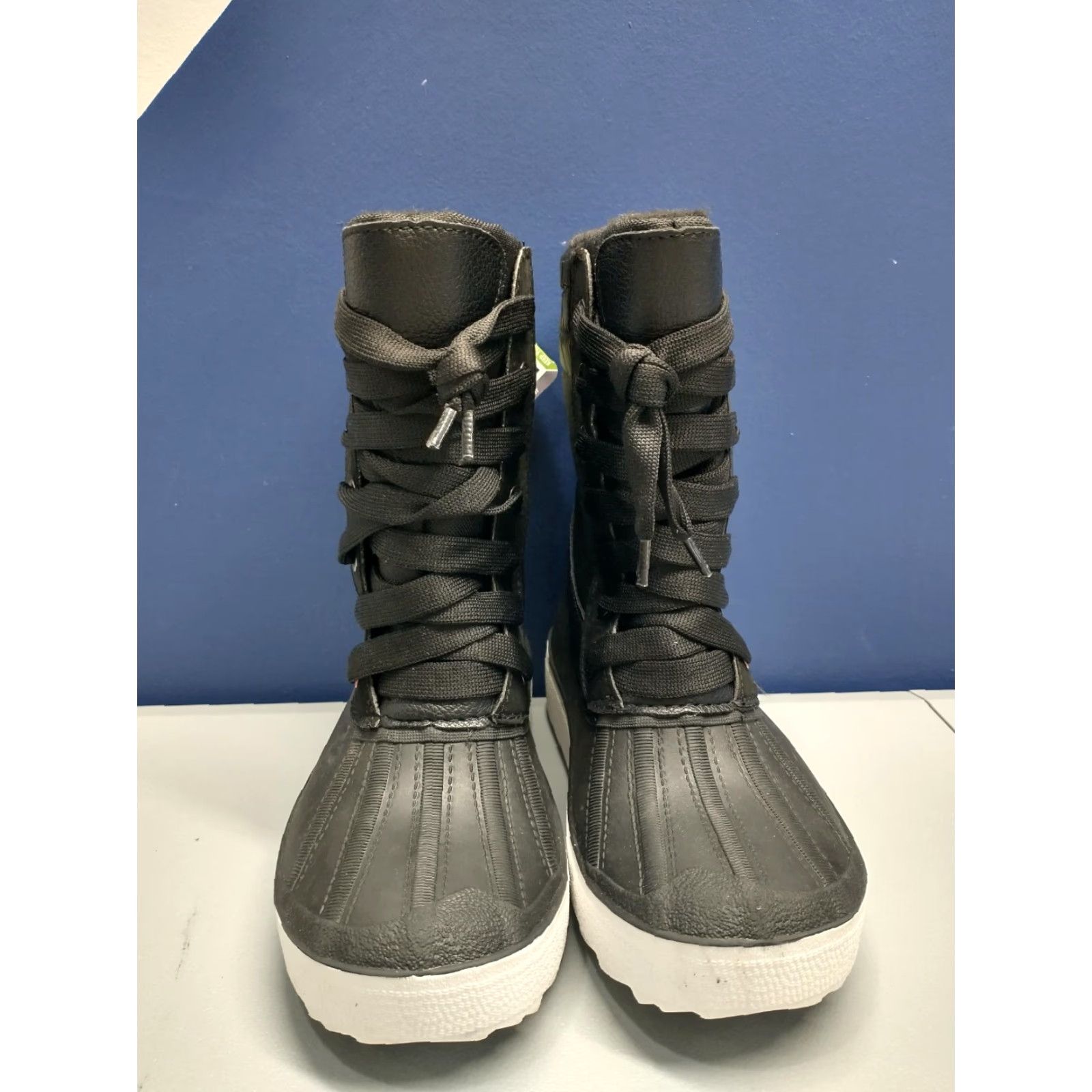 Pajar Womens Size 5 Black Duck Boots Rubber Sole Lace Up Front Zipper Round Toe Winter Casual Waterproof Faux Fur Lining Boots