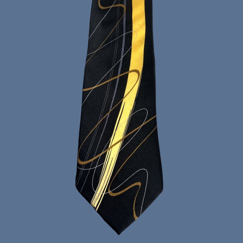 Vintage Garcia Necktie Tie Men One Size Black 100% Silk Geometric Happy Birthday Collection Abstract 60" Long Classic Width Designer Vintage: No Size ONE SIZE - 1 Thumbnail