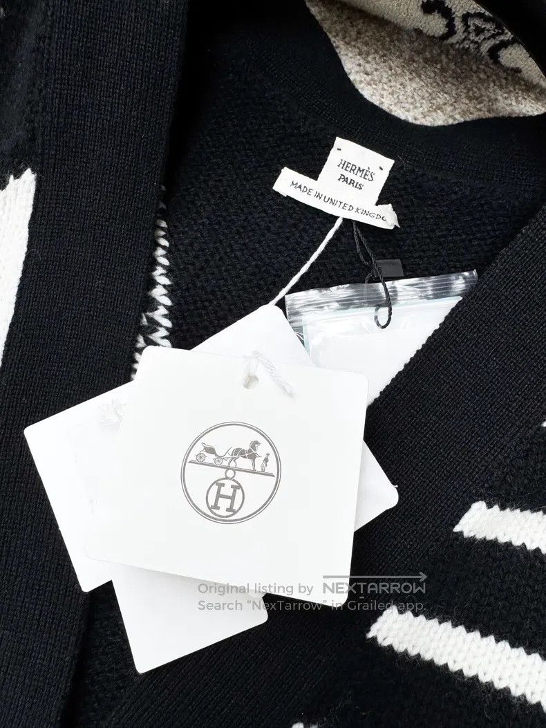 Hermes Hermes Black and White Long Cashmere Open Cardigan Coat Size XXS / US 00 / IT 34 - 3 Thumbnail