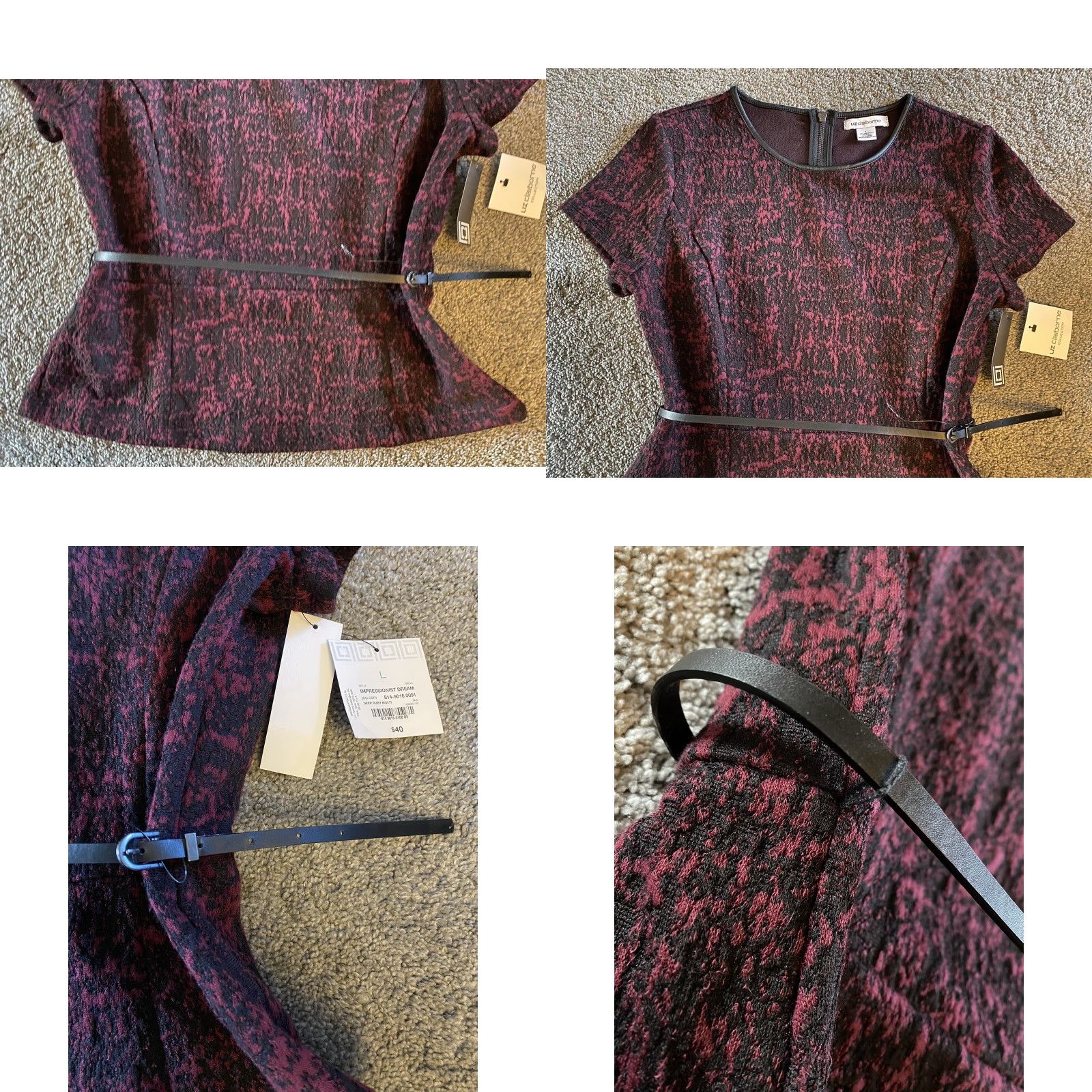 Liz Claiborne NWT New Liz Claiborne Top Shirt Women’s L Impressionist Dream Ruby Black Belt Size L / US 10 / IT 46 - 8 Thumbnail