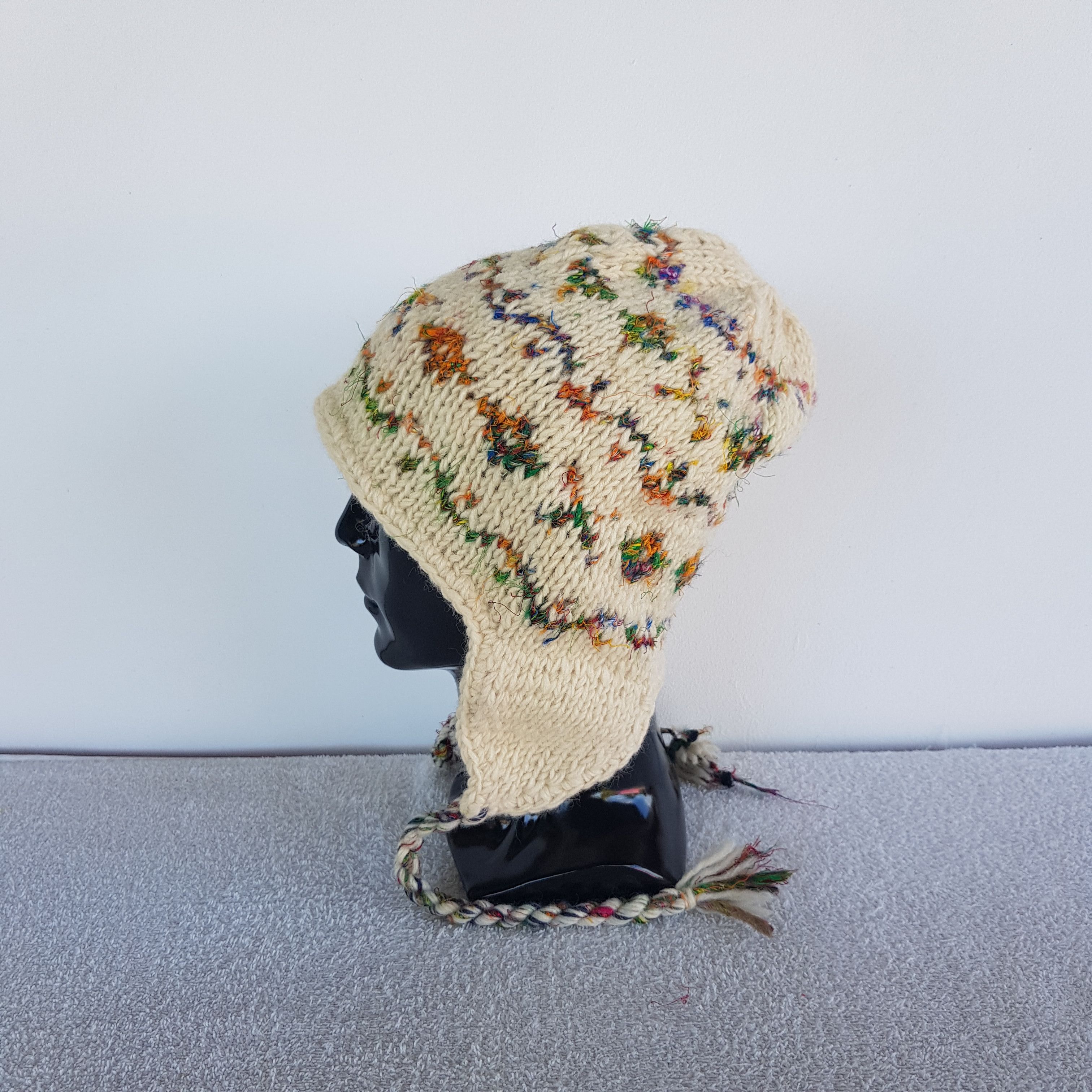 Aran Isles Knitwear Vintage Japanese Earflap Beanie Ribbed Knit Snow Caps Hats. Size ONE SIZE - 5 Thumbnail