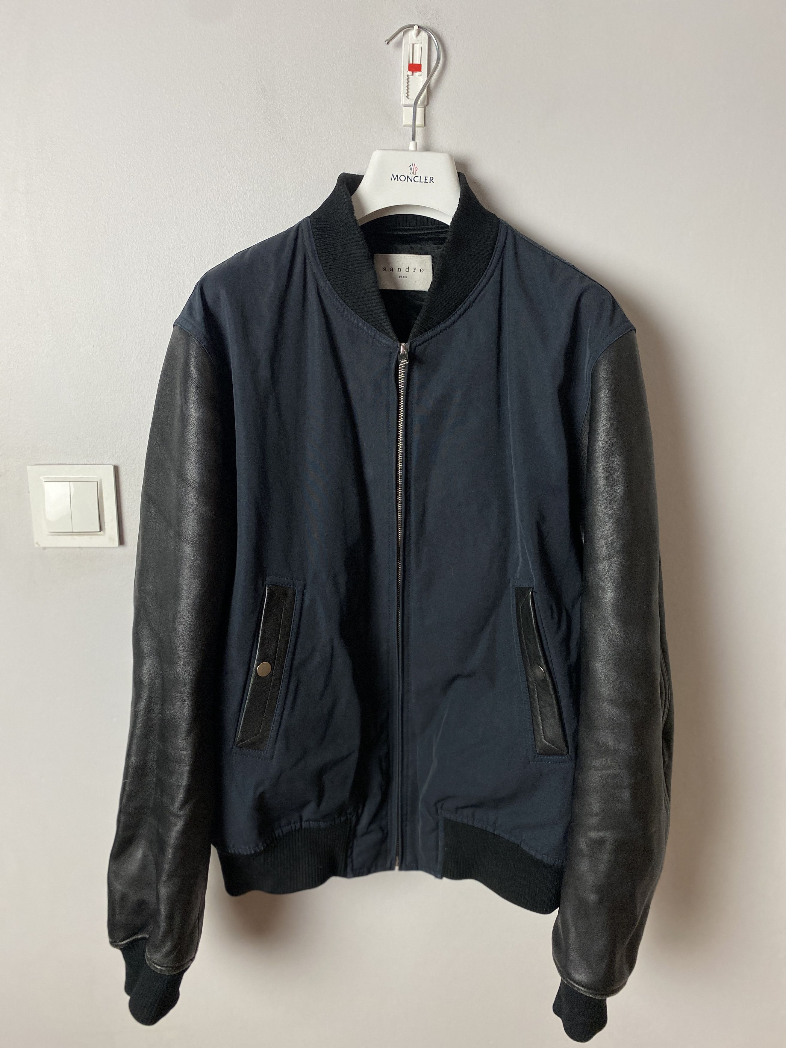 Sandro polyester cotton lamb leather bomber jacket