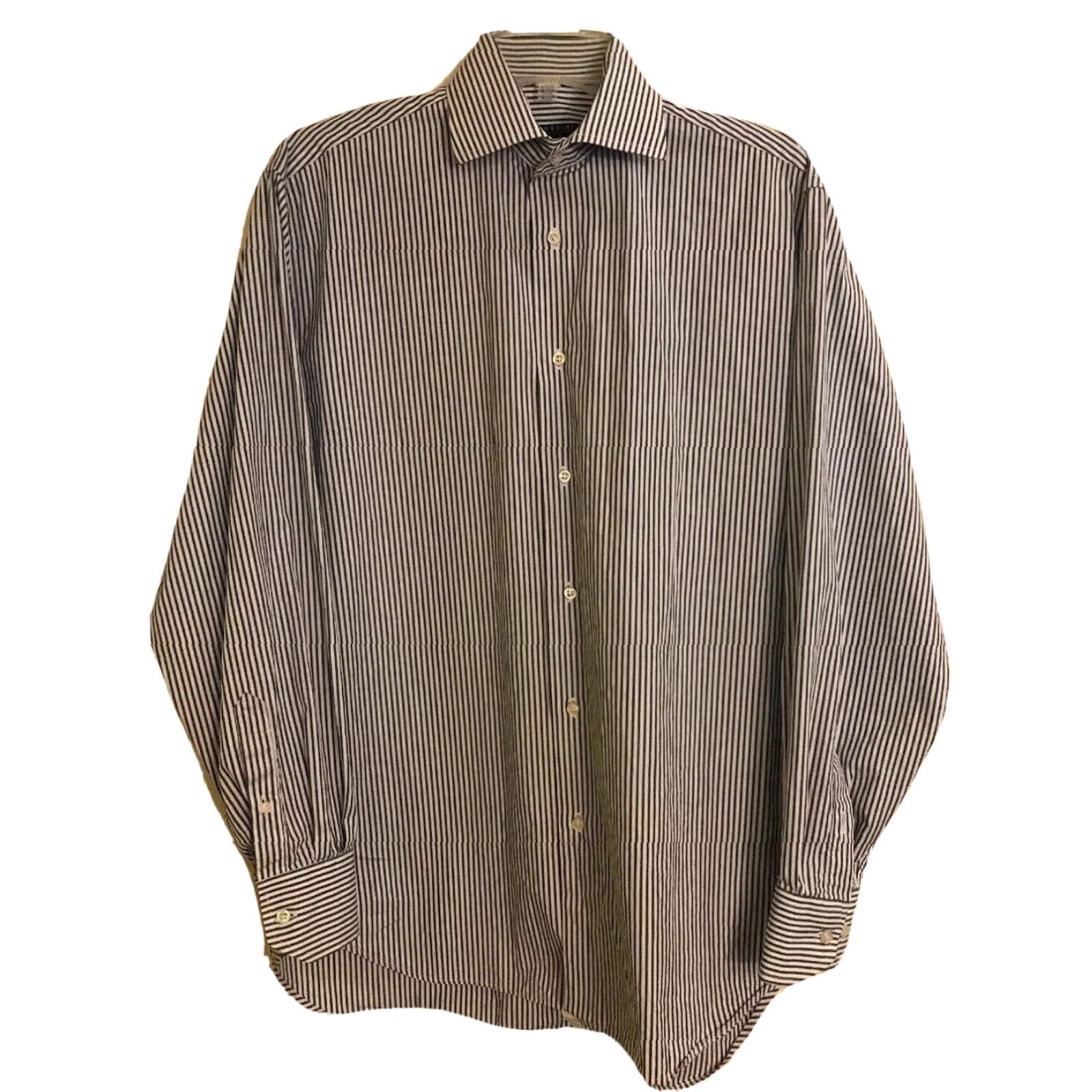 Vintage VINTAGE 37 14.5 Trussini Camicie Blue White Striped Long Sleeve Button Down 100% Cotton Mens Shirt Size 36R - 2 Thumbnail