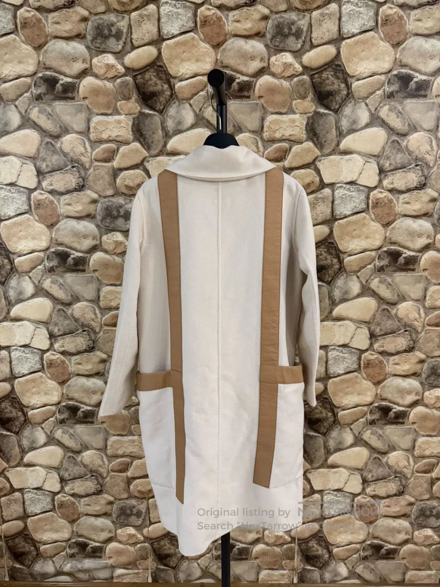 hermes white cashmere long coat with leather.