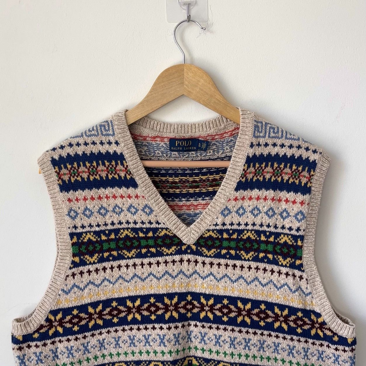 Polo Ralph Lauren Cashmere Linen Blend Fair Isle Sweater Vest V-Neck Size US XL / EU 56 / 4 - 2 Thumbnail