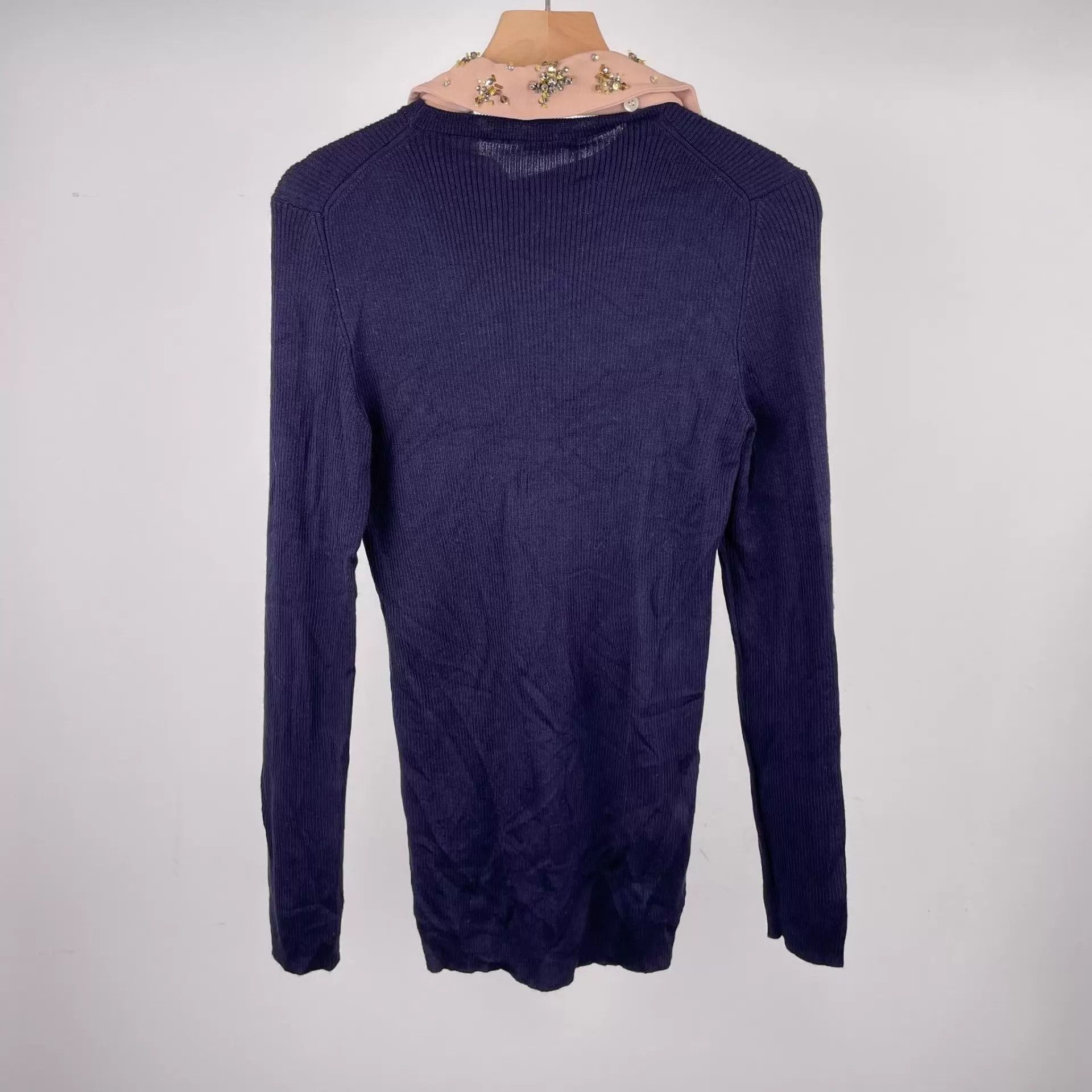 Miu Miu MIU MIU Navy Blue Pink Collar Long Sleeve Sweater Women's Size S / US 4 / IT 40 - 2 Thumbnail