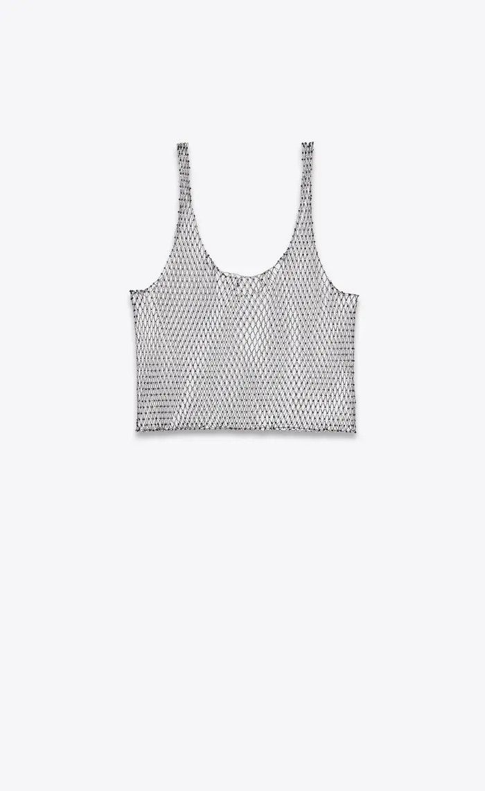 Saint Laurent Paris o1bcso1str0325 Tank Top Mesh Rhinestones in Black/Silver Size L / US 10 / IT 46 - 1 Thumbnail