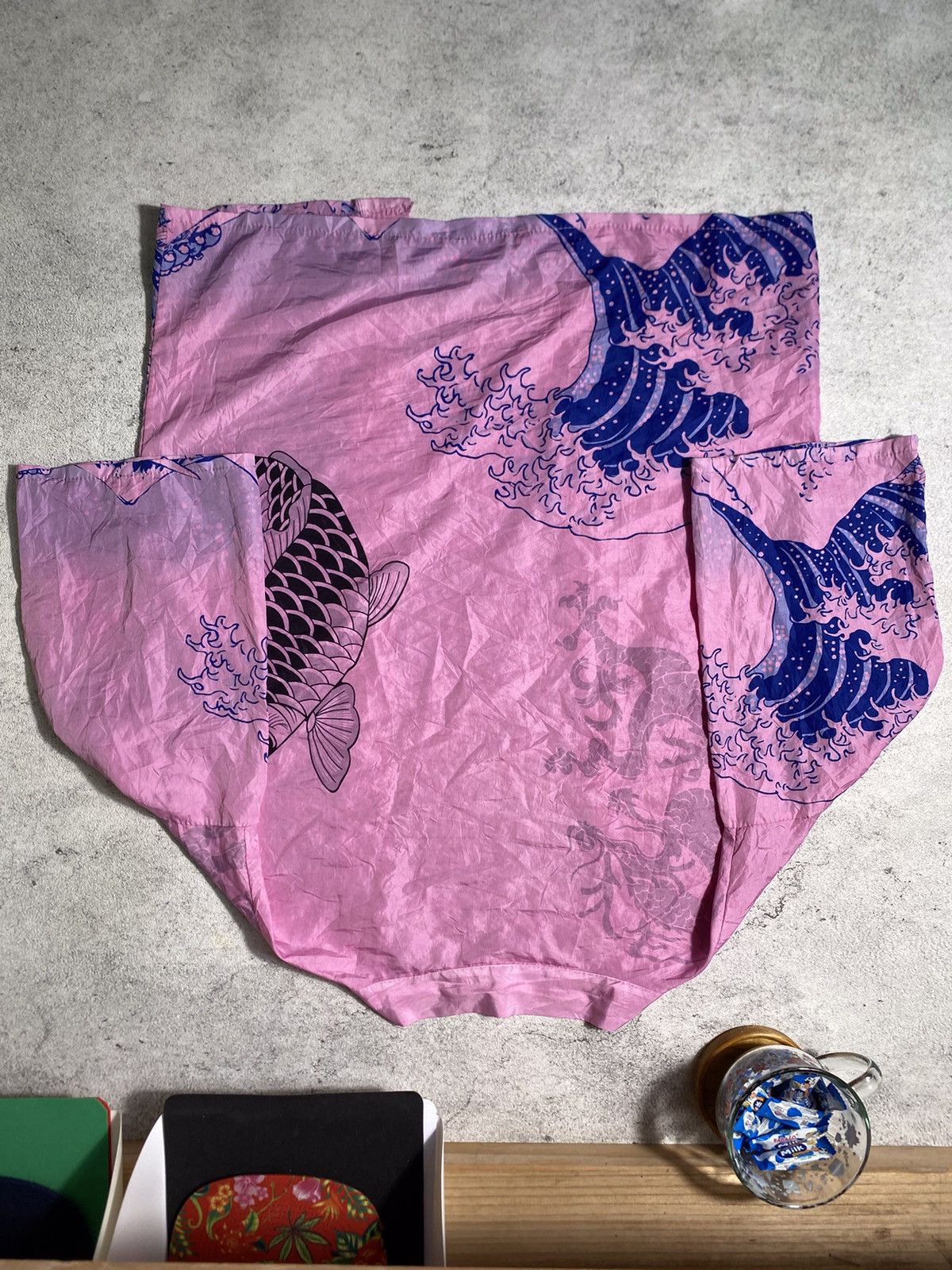 Komono RARE Jpn Brand Kimono Koi Fish VS Dragon Size ONE SIZE - 8 Thumbnail