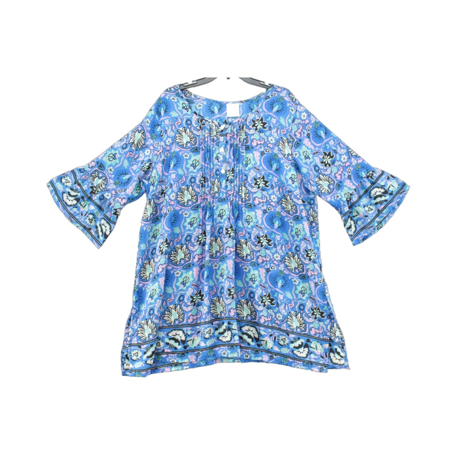 Vintage Bold & Beautiful Women's Blouse Tunic One Size Blue Floral Silk Flowy Fairy Size ONE SIZE - 1 Thumbnail