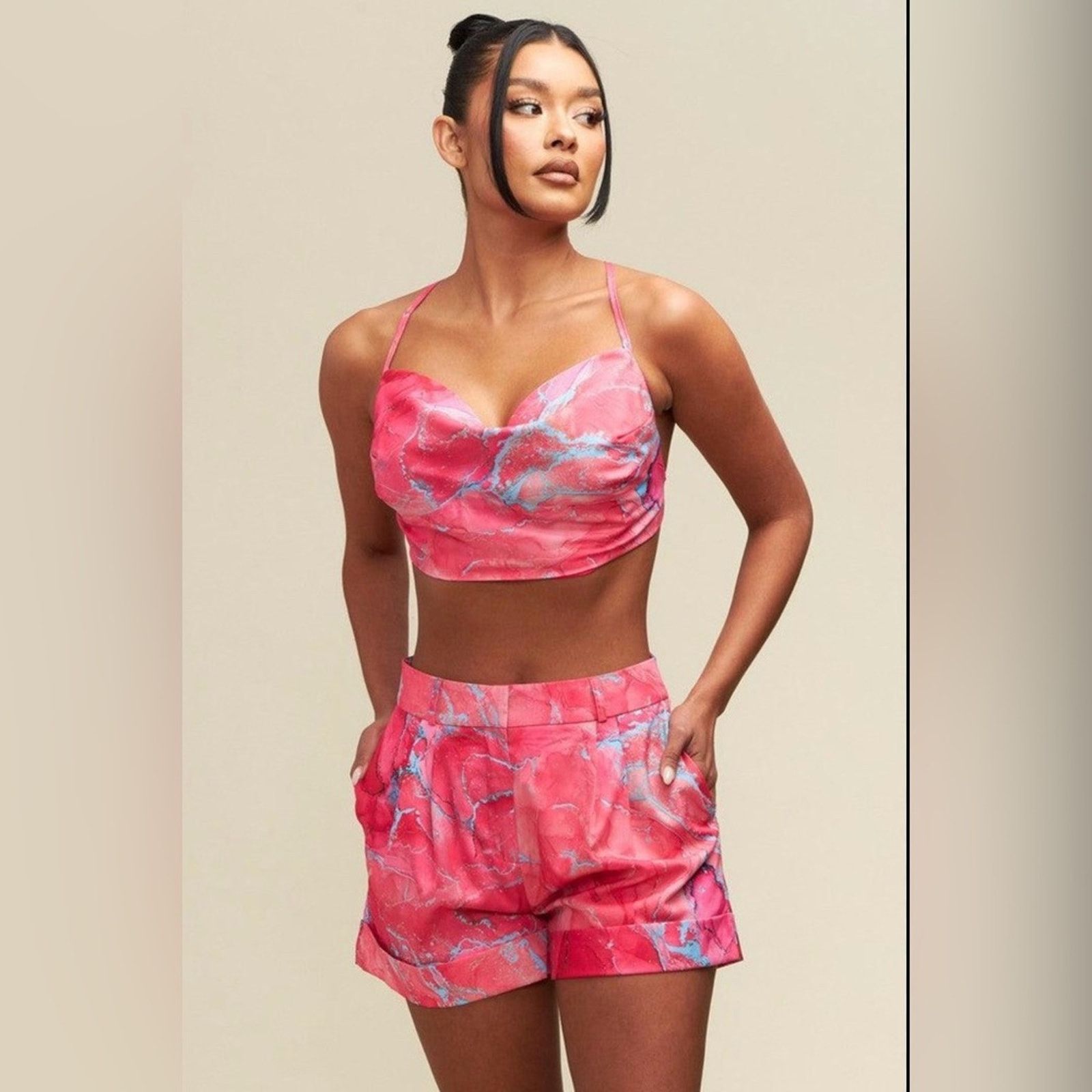 Other Pink and Blue Marble Crop Top & Matching Shorts set size S Size S / US 4 / IT 40 - 1 Thumbnail