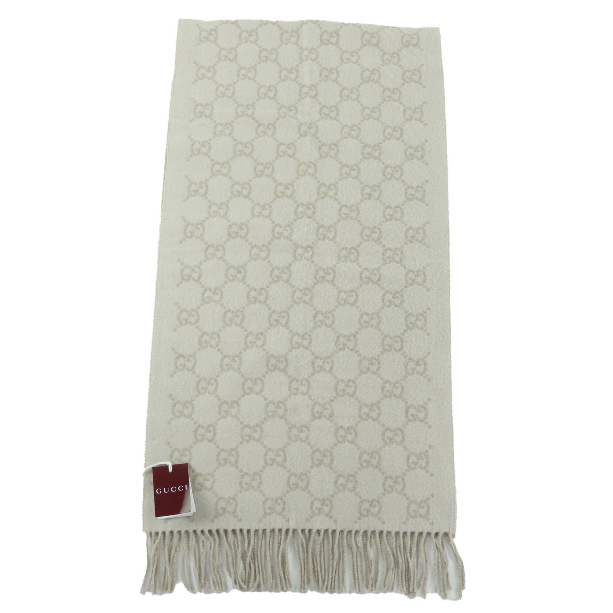 Gucci GUCCI 812317 100% Cashmere GG Pattern Scarf, Current Model, Beige, 45 x 190cm, with Box, Made in Italy, Authentic, Women's. Size ONE SIZE - 1 Thumbnail