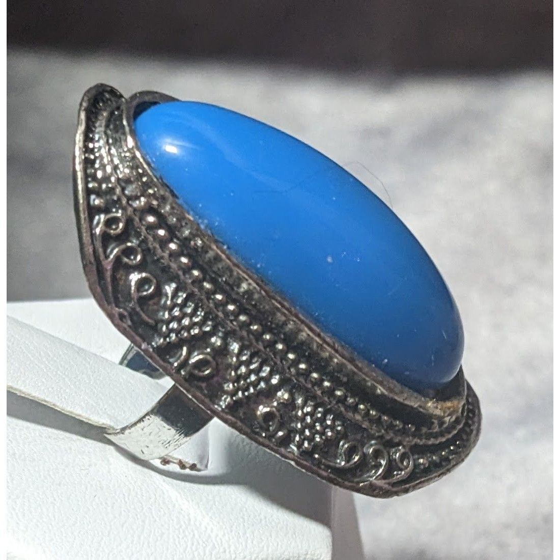 Other Bohemian Large Blue Stone Silver Tone Adjustable Ring Size 6 Size ONE SIZE - 2 Thumbnail