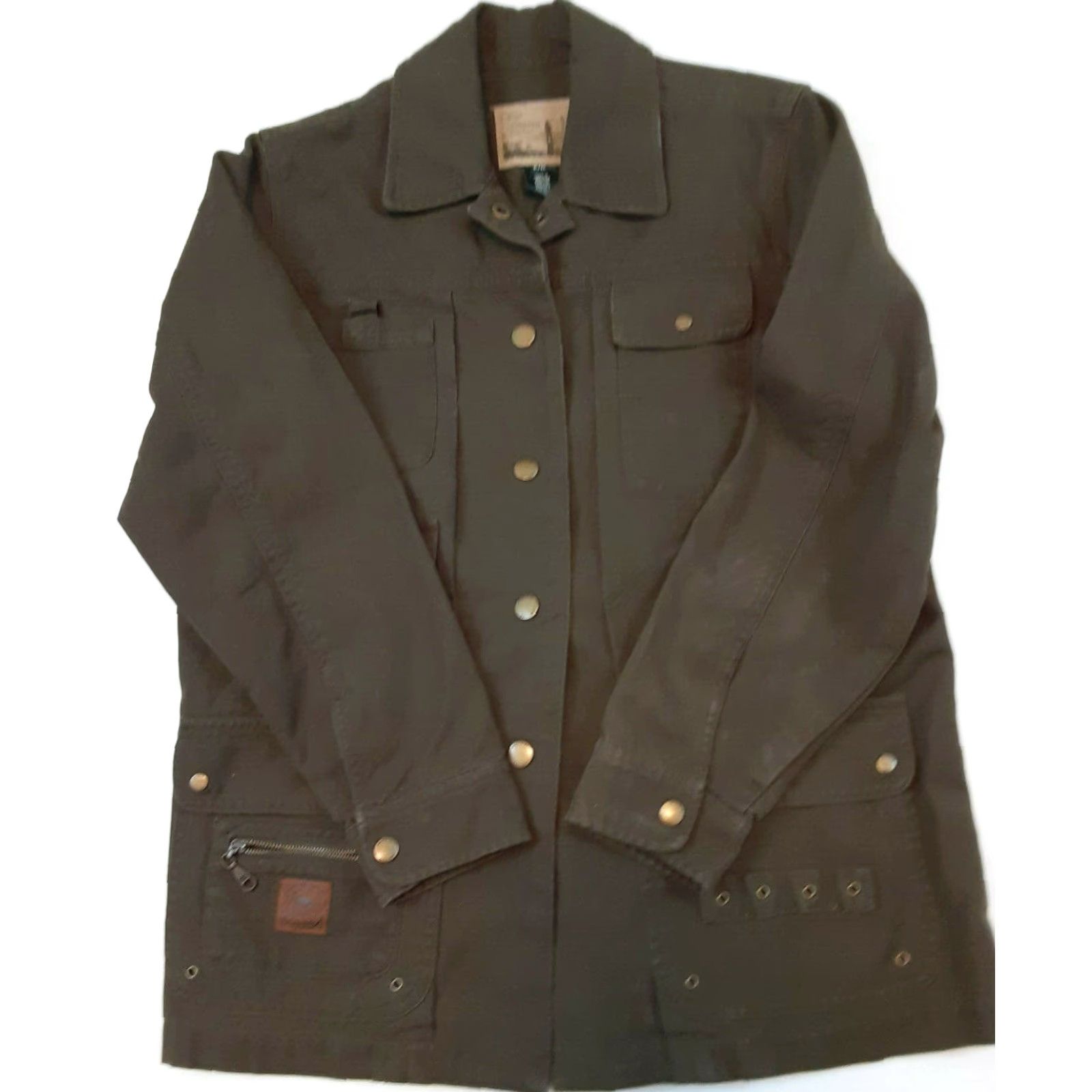 Ralph Lauren VINTAGE Lauren Ralph Lauren Utility Jacket Women PM Green Cotton Canvas 27in Long Zip Button Pockets Fisherman Fish Theme Bi-Swing Size M / US 6-8 / IT 42-44 - 4 Thumbnail