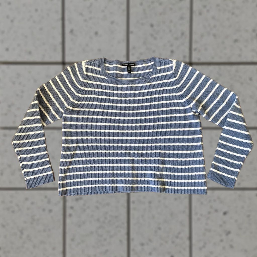 Eileen Fisher Eileen Fisher Striped Sweater Womens XS Hemp Organic Cotton Blue White Pullover Knit Long Sleeve Casual Workwear Size XS / US 0-2 / IT 36-38 - 1 Thumbnail