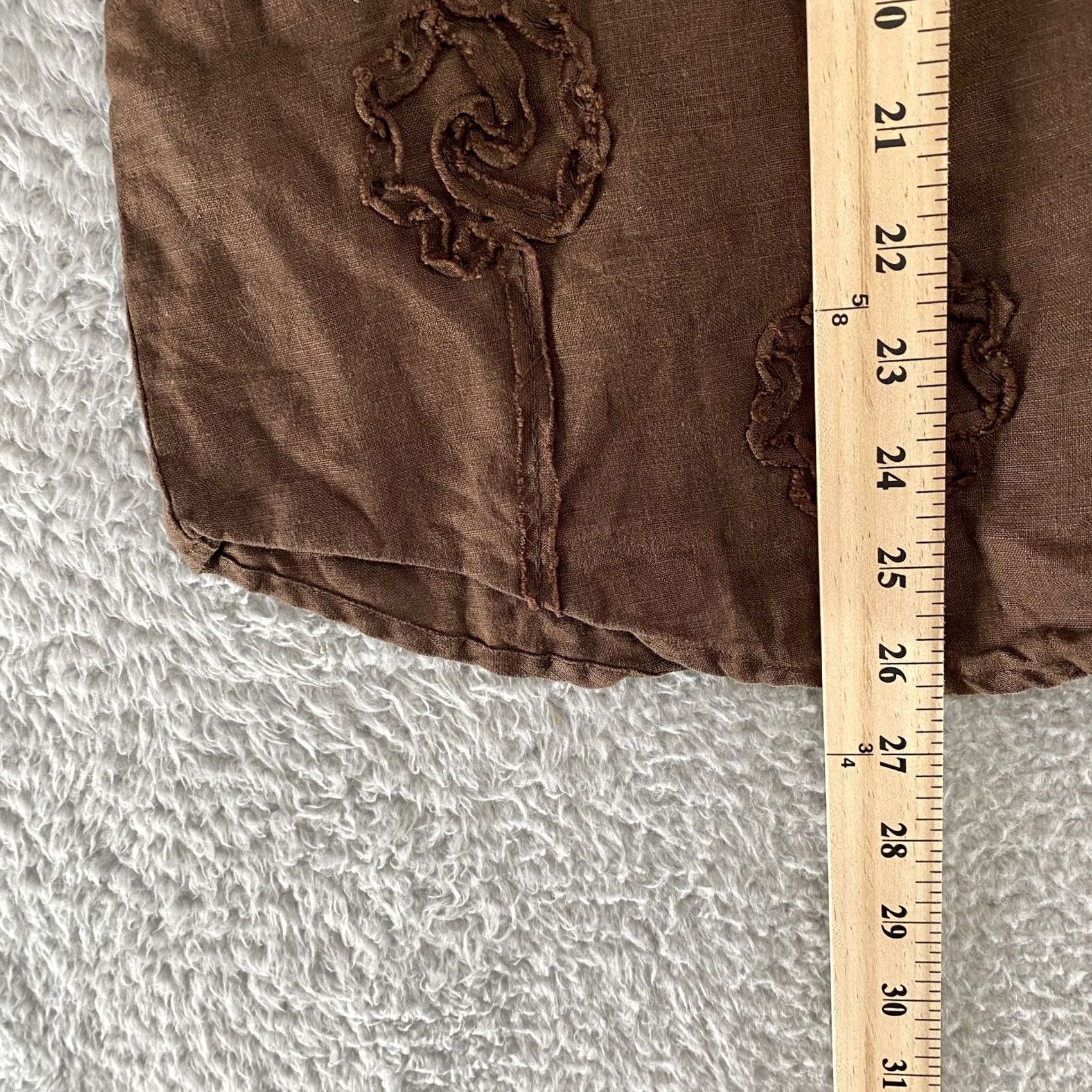 Vintage Edward Women Shirt 1X Brown Linen Button-Up Embroidered Floral Blouse Top - Casual 3/4 Sleeve, Collared, relaxed fit, Plus Size Size XL / US 12-14 / IT 48-50 - 4 Thumbnail
