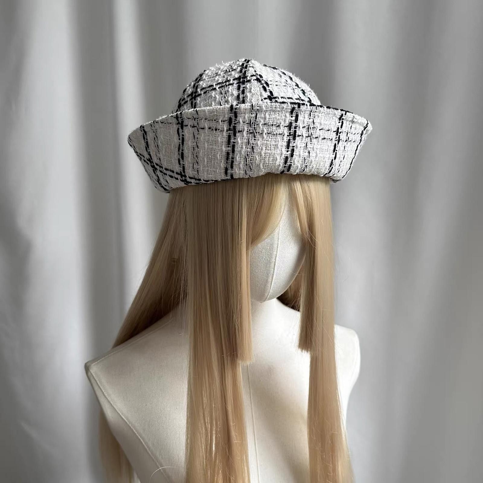 Japanese Brand Black & White Plaid Tweed Beret Sailor Hat Y2K French Girl Size ONE SIZE - 1 Thumbnail