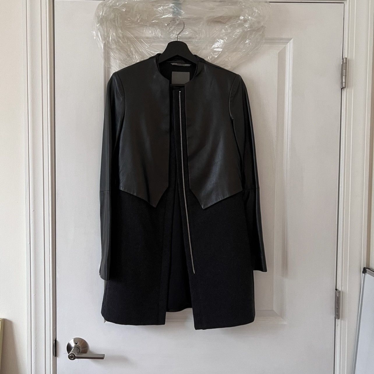 Vera Wang Vera Wang Wool & Leather Coat XS Black Size XS / US 0-2 / IT 36-38 - 1 Thumbnail