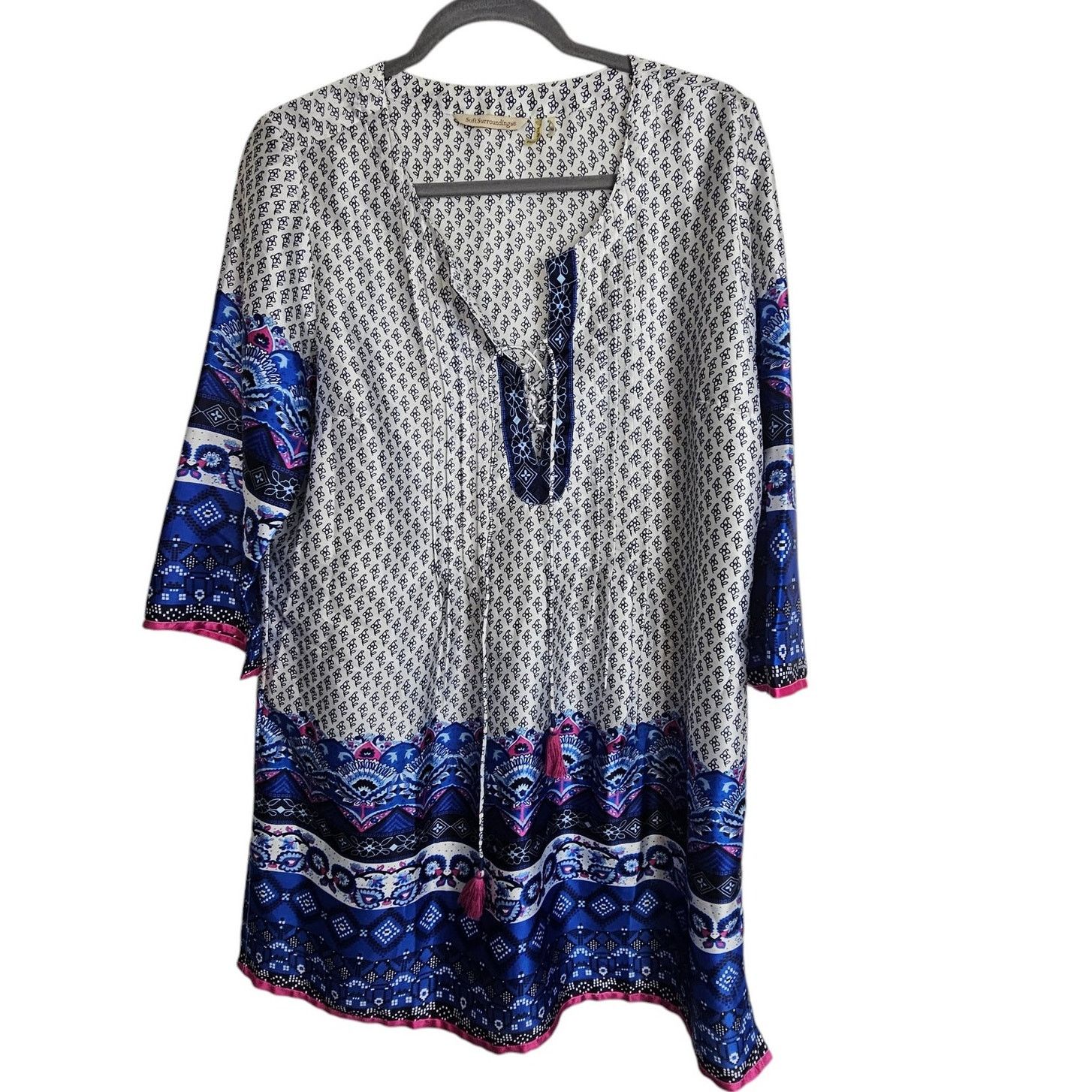 Soft Surroundings Soft Surroundings Womens Floral Tunic Lace Up Size M Coastal Size M / US 6-8 / IT 42-44 - 1 Thumbnail