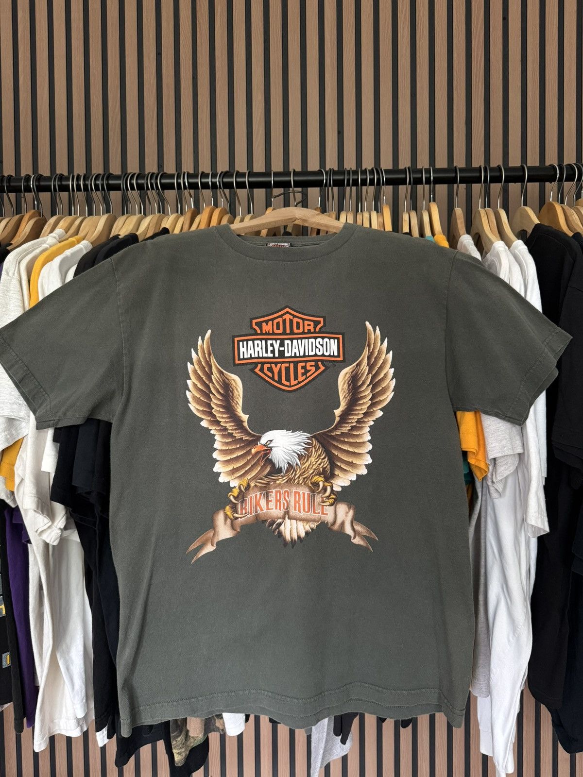 Harley Davidson 1999 Harley Davidson crazy Olive Green Eagle + back hit tee Size US L / EU 52-54 / 3 - 1 Thumbnail