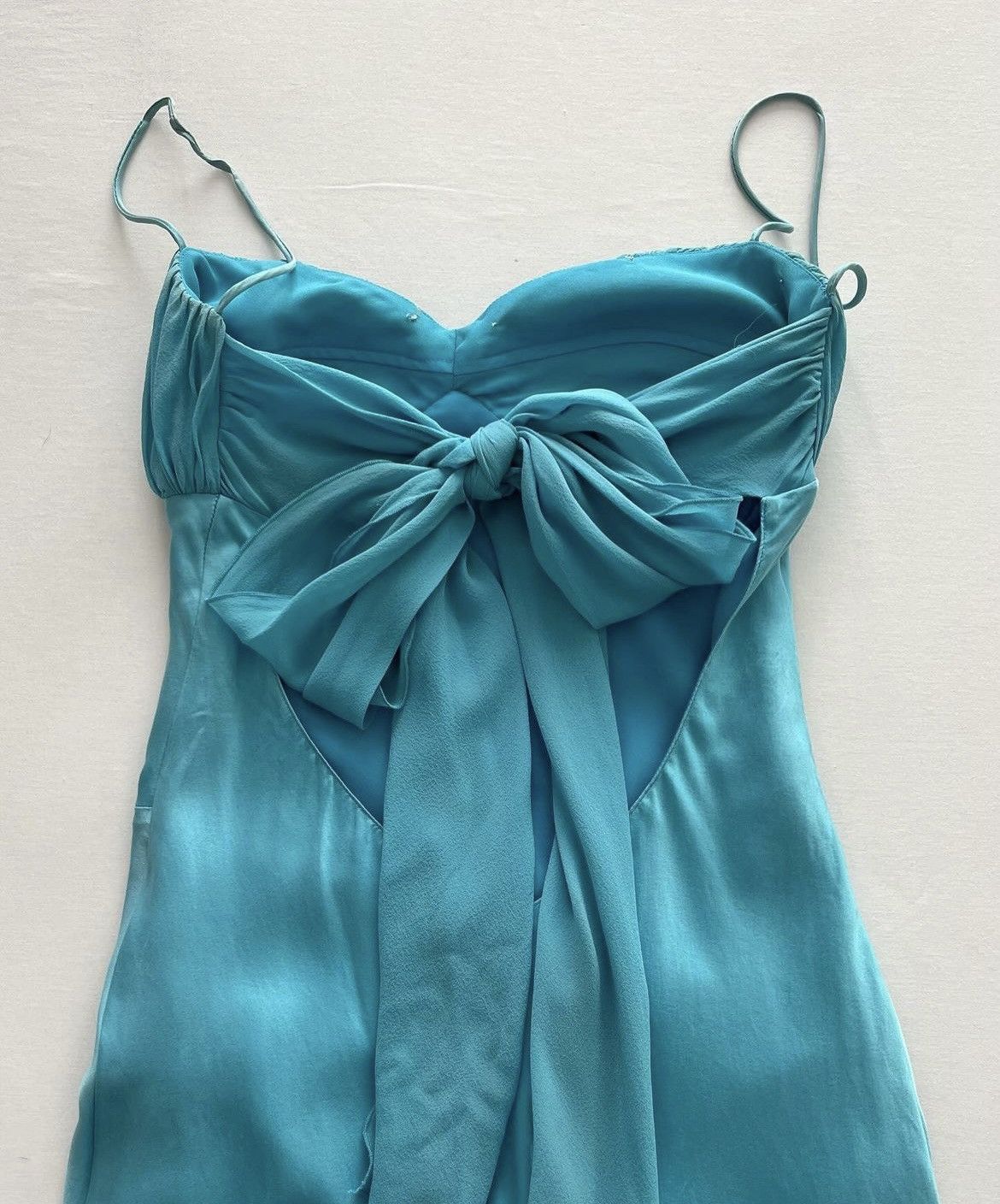 Vintage 100% Silk Turquoise Dress / Gown Size S / US 4 / IT 40 - 3 Thumbnail