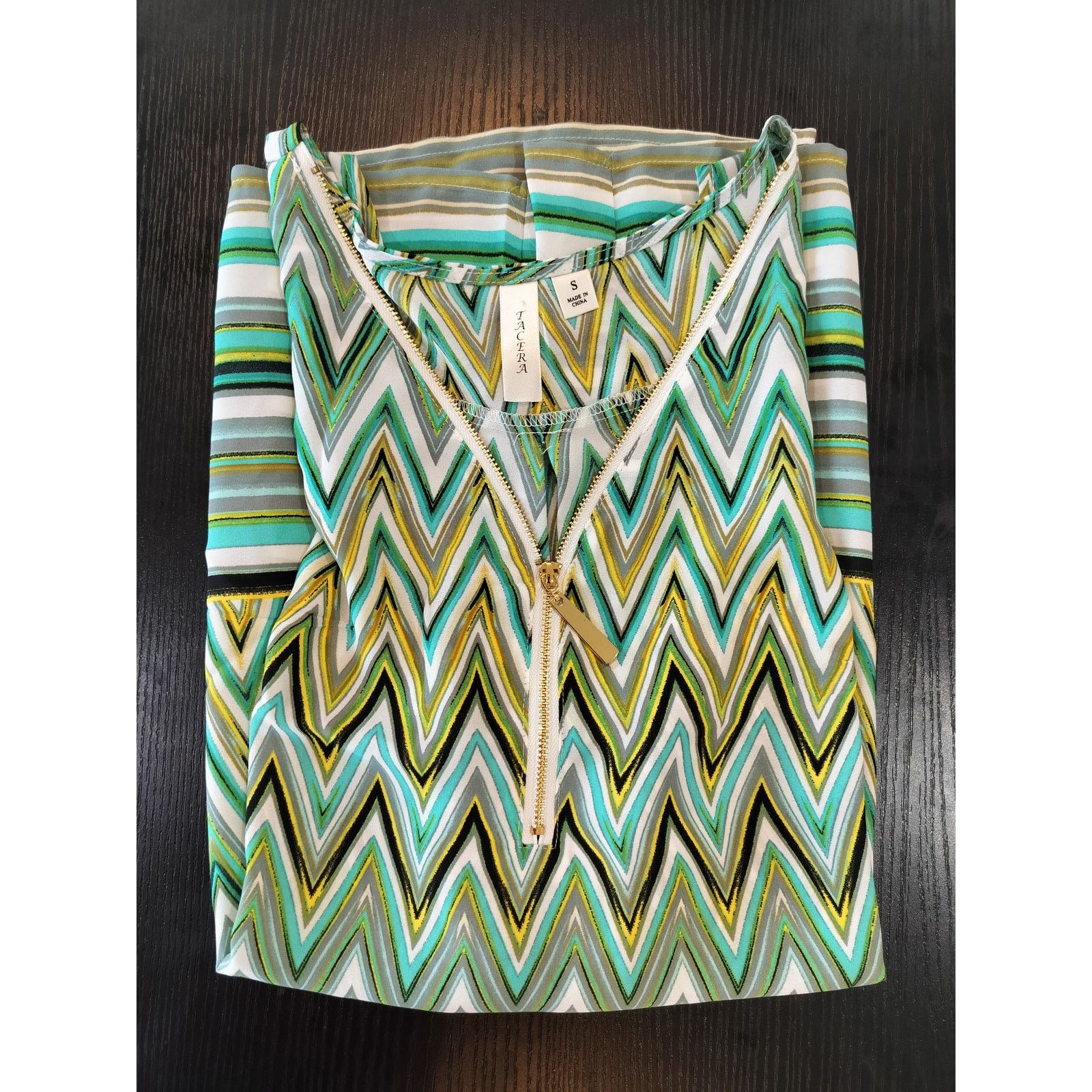 Other Tacera Women’s Small Green Chevron Sleeveless V-Neck Top Size S / US 4 / IT 40 - 4 Thumbnail