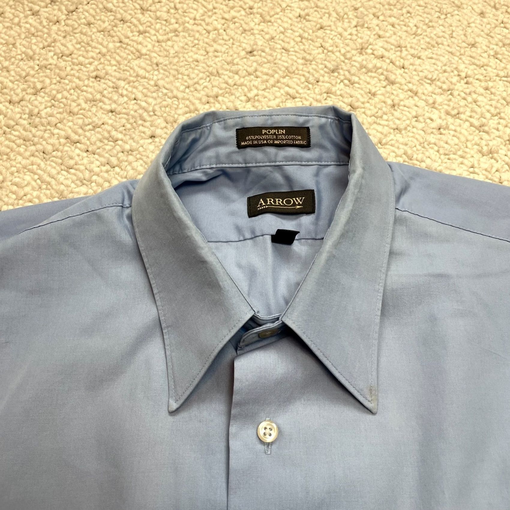 Arrow VINTAGE Arrow Button-Down Shirt Mens 2XL Light Blue Solid Long Sleeve Polin Size US XXL / EU 58 / 5 - 2 Thumbnail