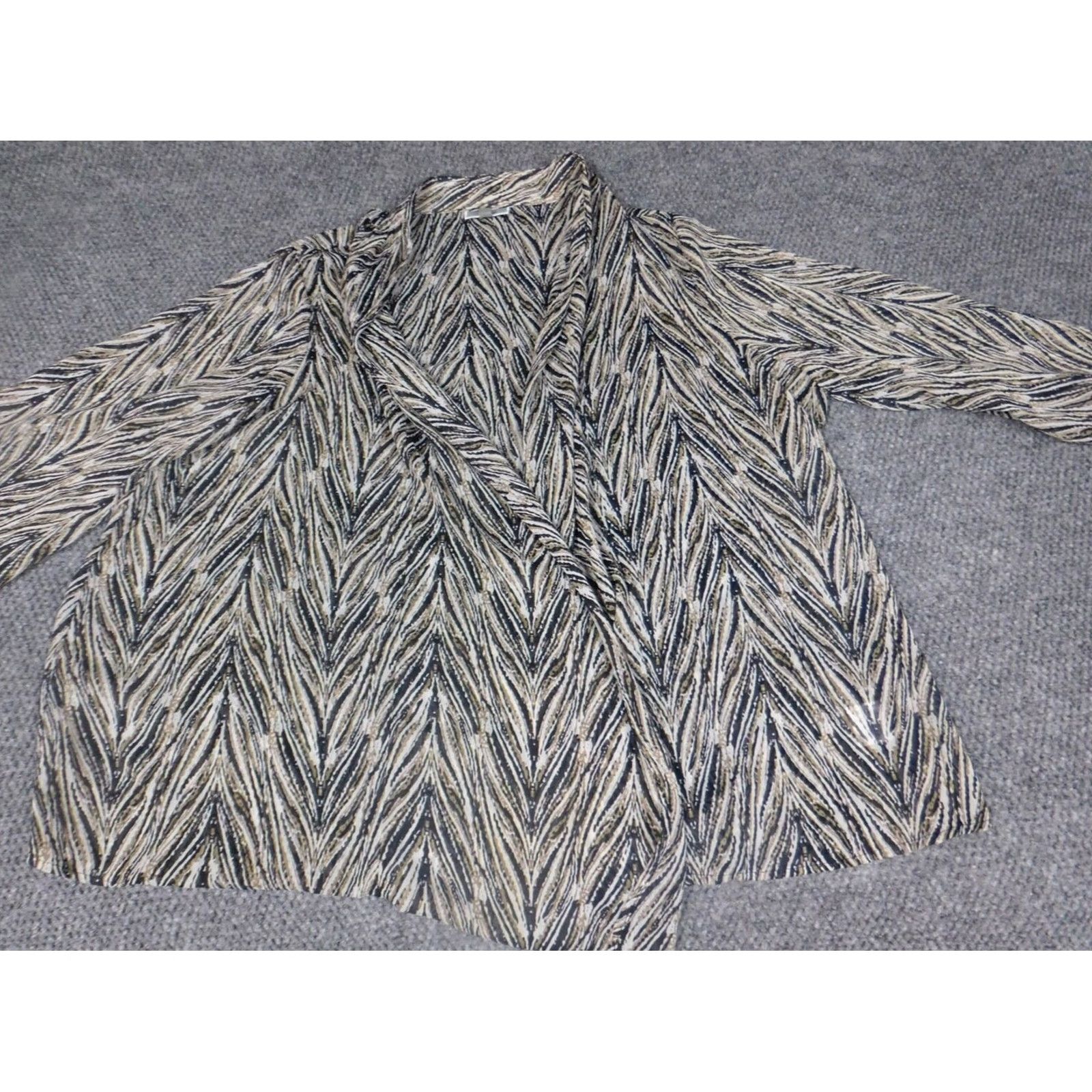 JM Collection JM Collection Blouse Kimono Geometric Beige Open Crew Neck Plus 3X Womens Casual Knit Polyester Vintage No Size XXL / US 16-18 / IT 52-54 - 4 Thumbnail