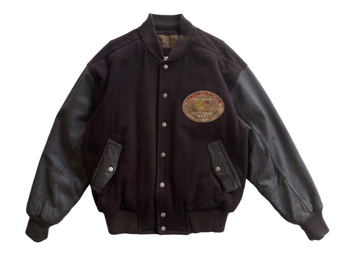 Japanese Brand VINTAGE WOOL + LEATHER VARSITY JACKET Size US XL / EU 56 / 4 - 5 Thumbnail