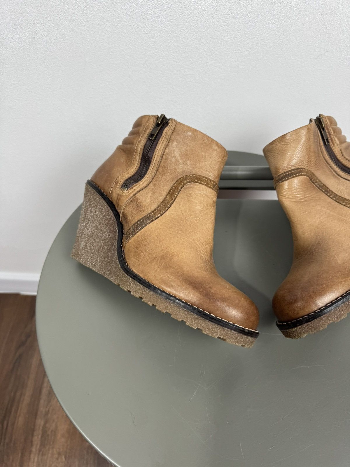 Buffalo London Buffalo Leather Wedge Heel Ankle Boots Brown EU 37 Zip Up Size US 6 / IT 36 - 2 Thumbnail