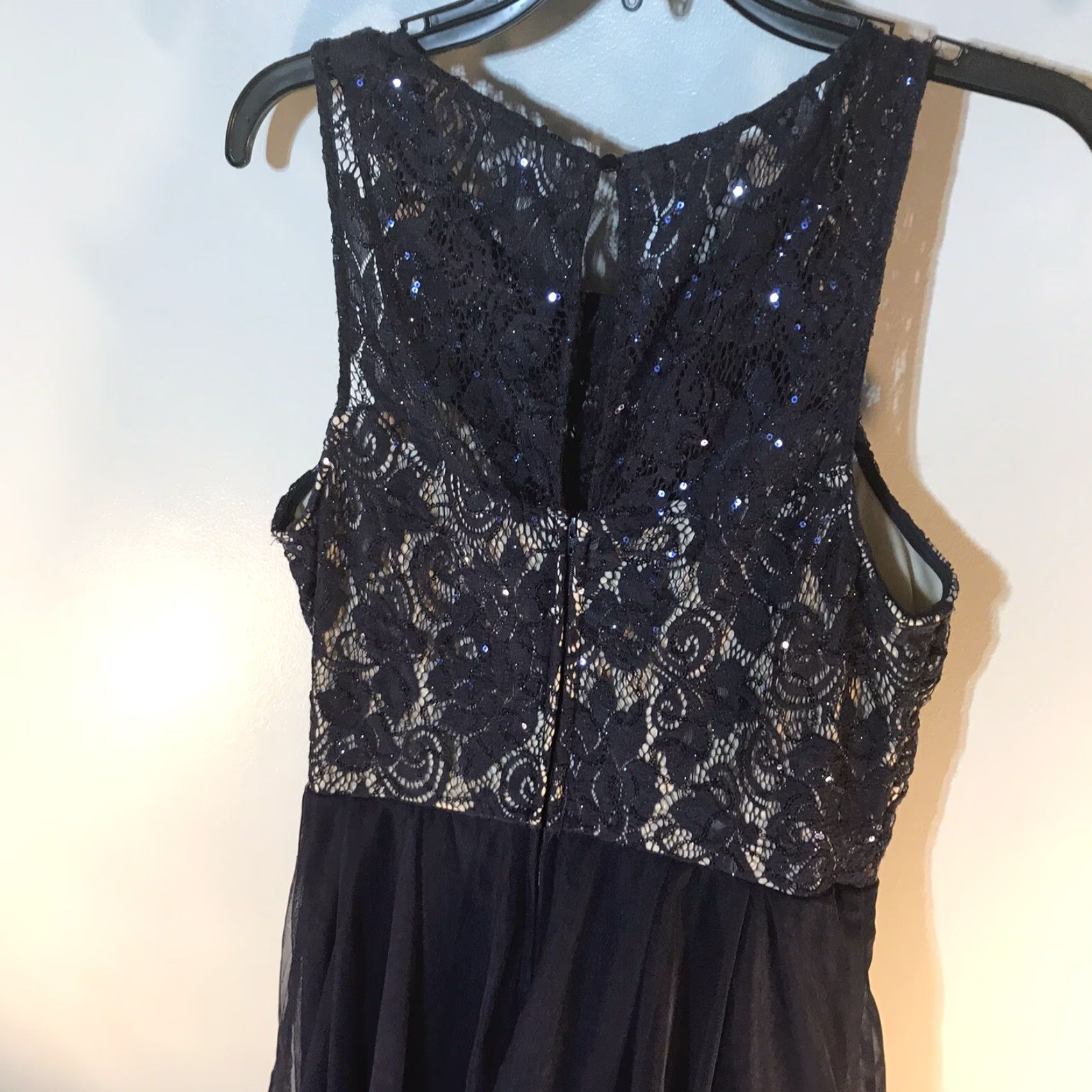Vintage Speechless Navy Lace Sequin Midi Dress with Tulle Ruffle Skirt Womens Size 11 Formal Size L / US 10 / IT 46 - 6 Thumbnail
