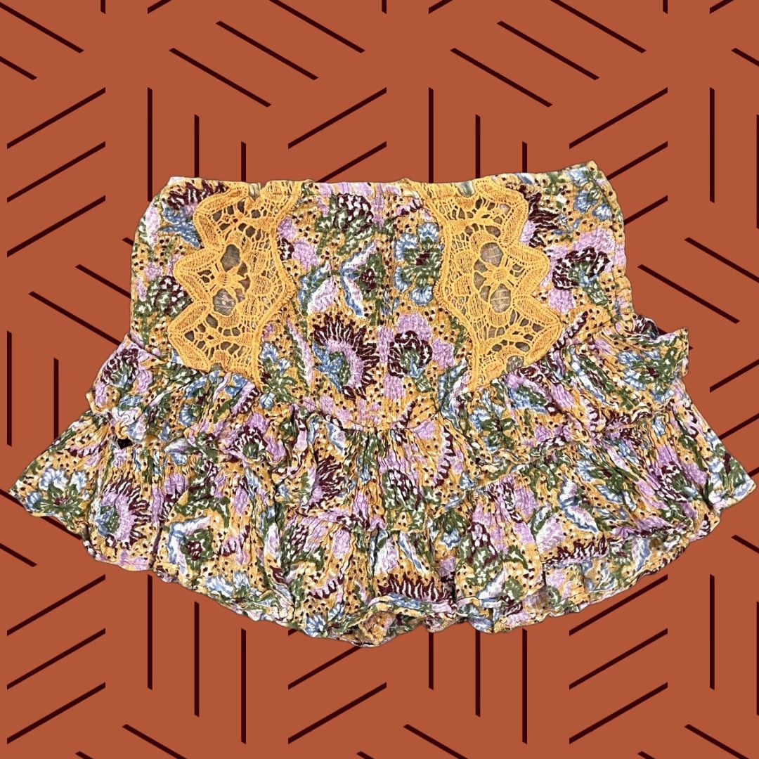 Free People Free People FP One Skort Womens S Multicolor Floral Lace Inset Tiered Ruffle Boho Mini Casual Size 28" / US 6 / IT 42 - 1 Thumbnail