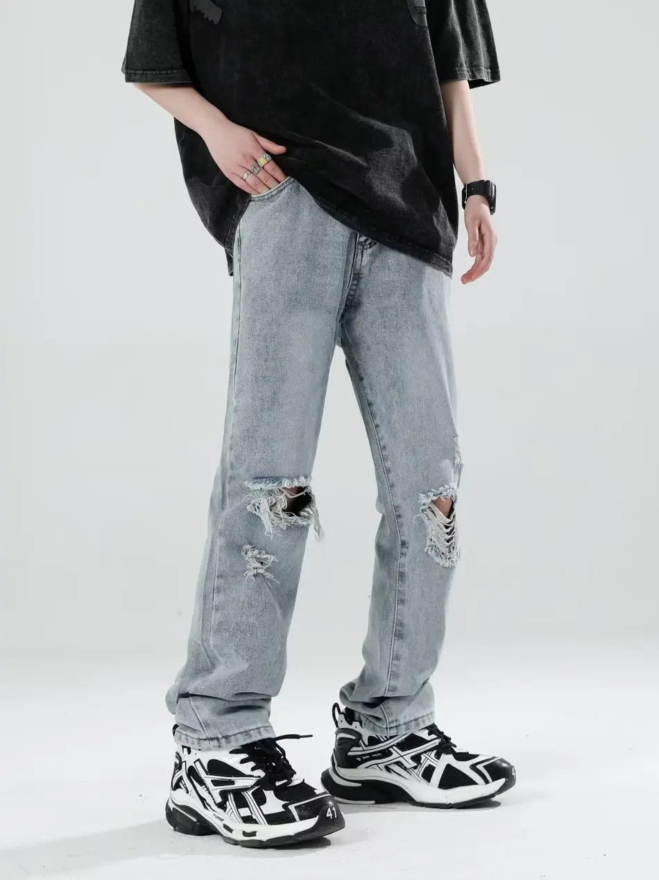 Japanese Brand Retro loose ripped straight leg jeans Size US 28 / EU 44 - 2 Thumbnail