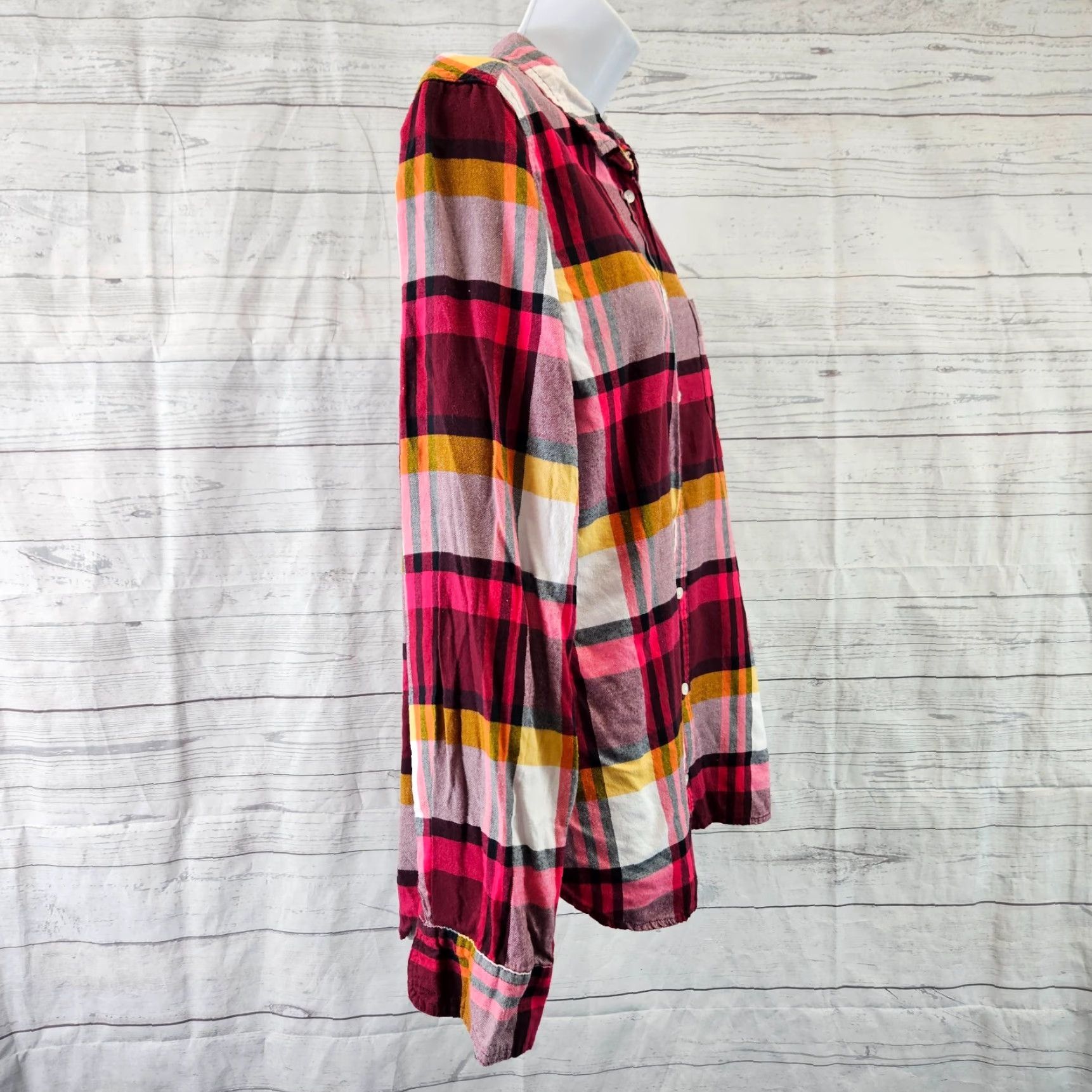 J.Crew J.CREW Womens Classic Fit Boy Shirt Burgundy Rose Plaid Cotton Size 14 Long Sleeve Button-Up Tailored Collar Shirt Womens Size XL / US 12-14 / IT 48-50 - 3 Thumbnail