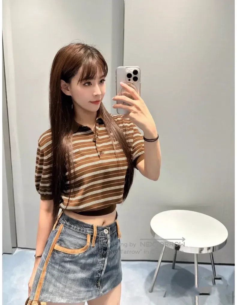 Miu Miu Miu Miu 40 Retro striped lapel short sleeve knit top Size L / US 10 / IT 46 - 7 Thumbnail
