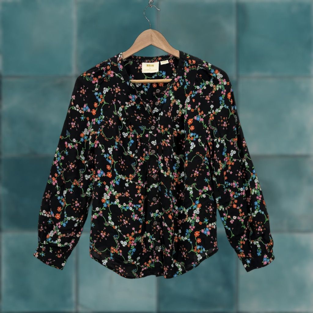Vintage Maeve Anthropologie Shirt Womens XS Black Floral Rayon Button Front Boho Blouse Size XS / US 0-2 / IT 36-38 - 1 Thumbnail