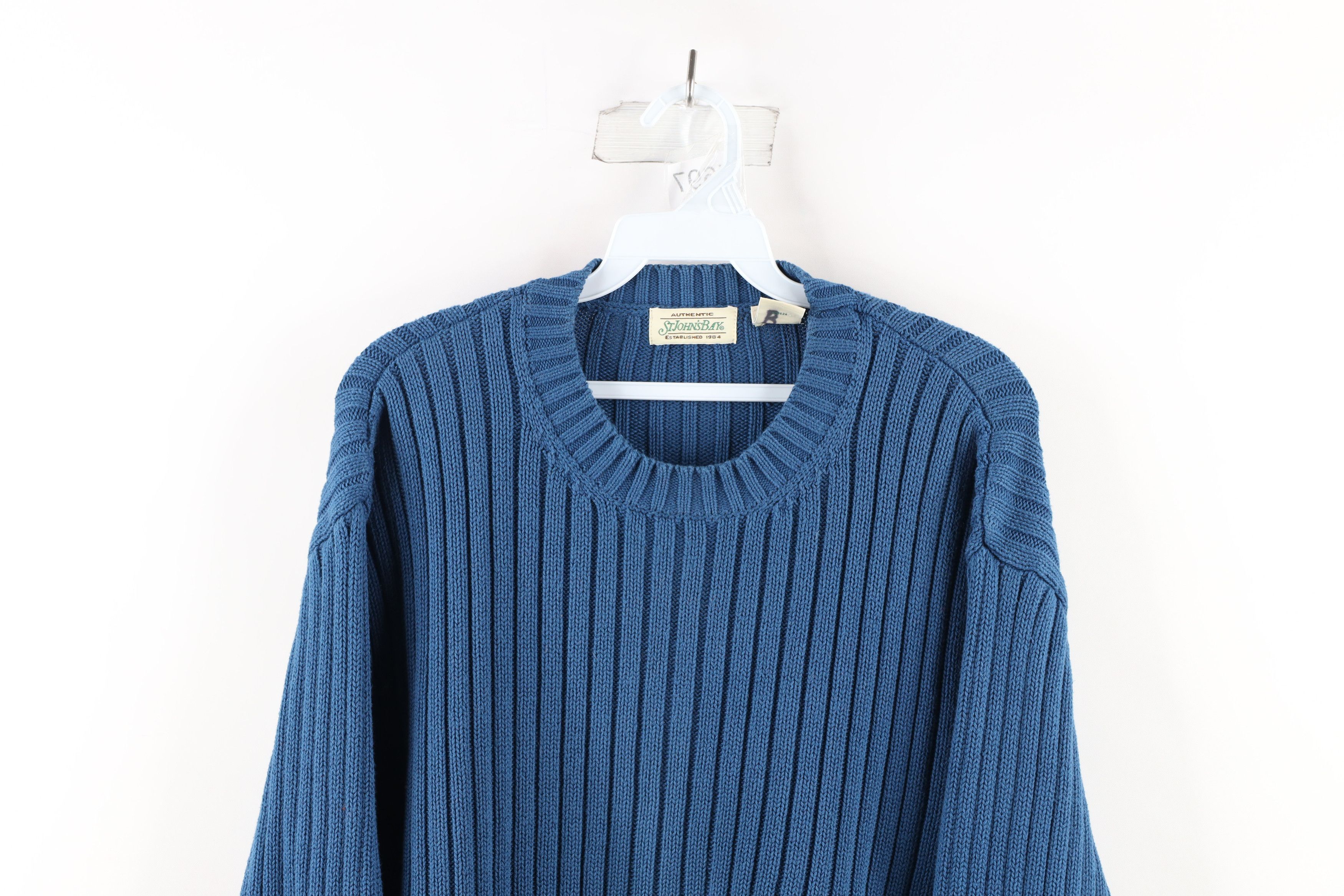 Vintage Vintage 90s Streetwear Ribbed Knit Crewneck Sweater Blue Size US L / EU 52-54 / 3 - 2 Thumbnail