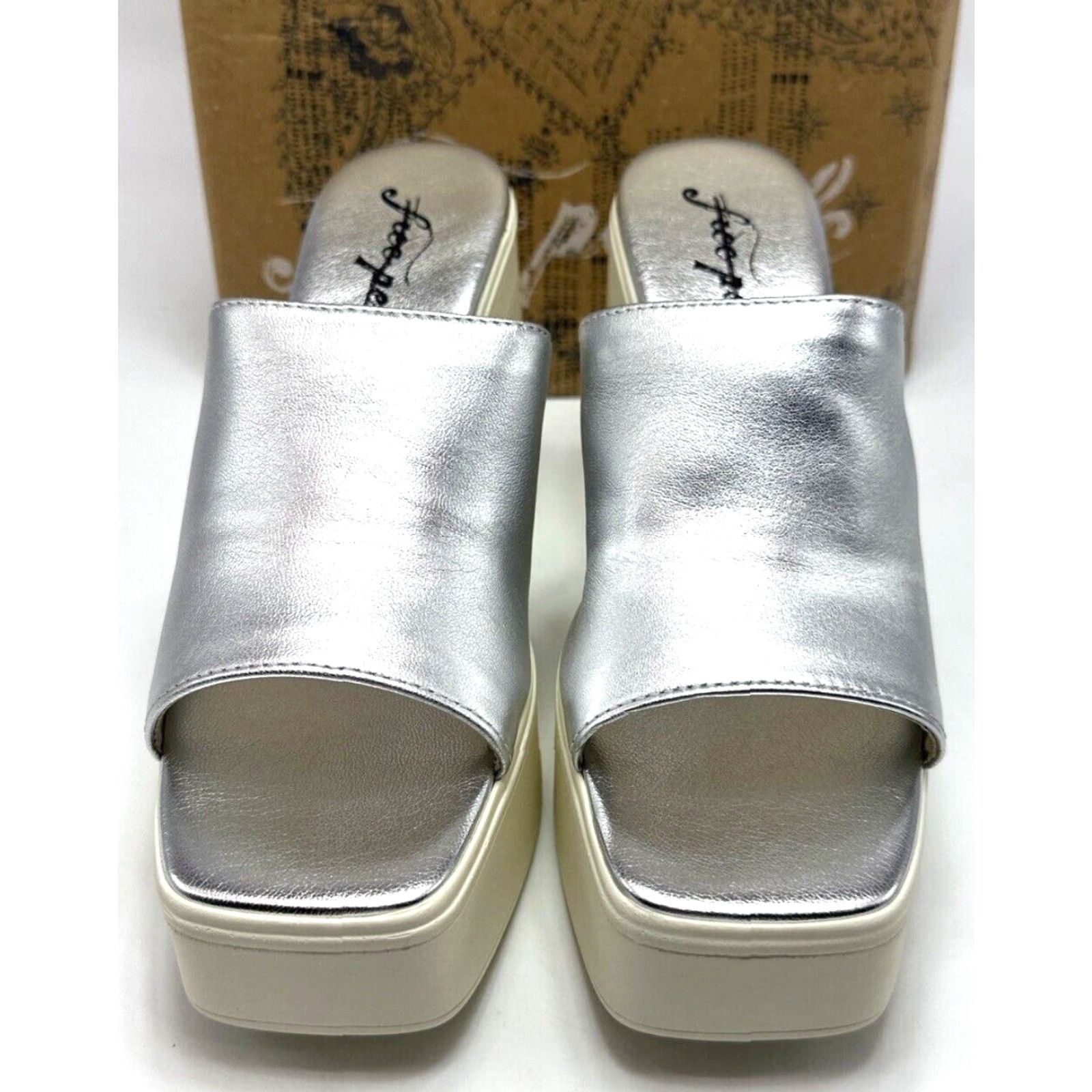 Free People Free People Zoe Platform Sandal Womens 8.5 39 Slip On Leather Silver Platform Heel Zoe Size US 9 / IT 39 - 3 Thumbnail