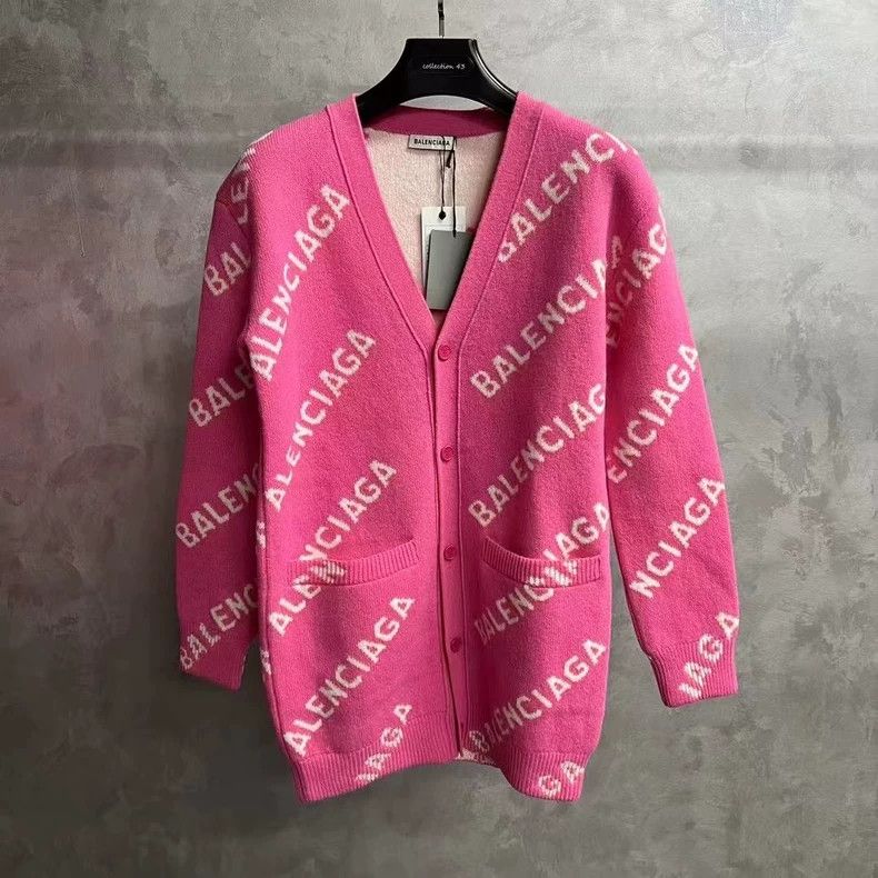 Balenciaga Pink monogrammed cardigan sweater