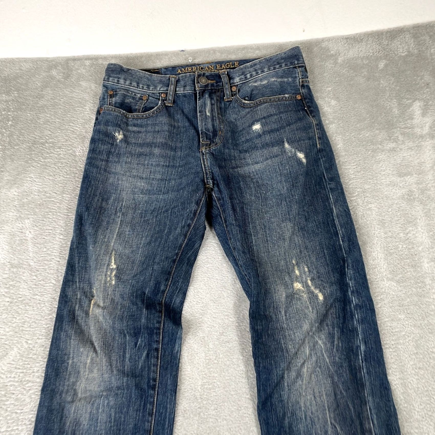 American Eagle Outfitters American Eagle Relaxed Straight Jeans Mens 29x32 Blue Distressed Denim Size US 29 - 5 Thumbnail