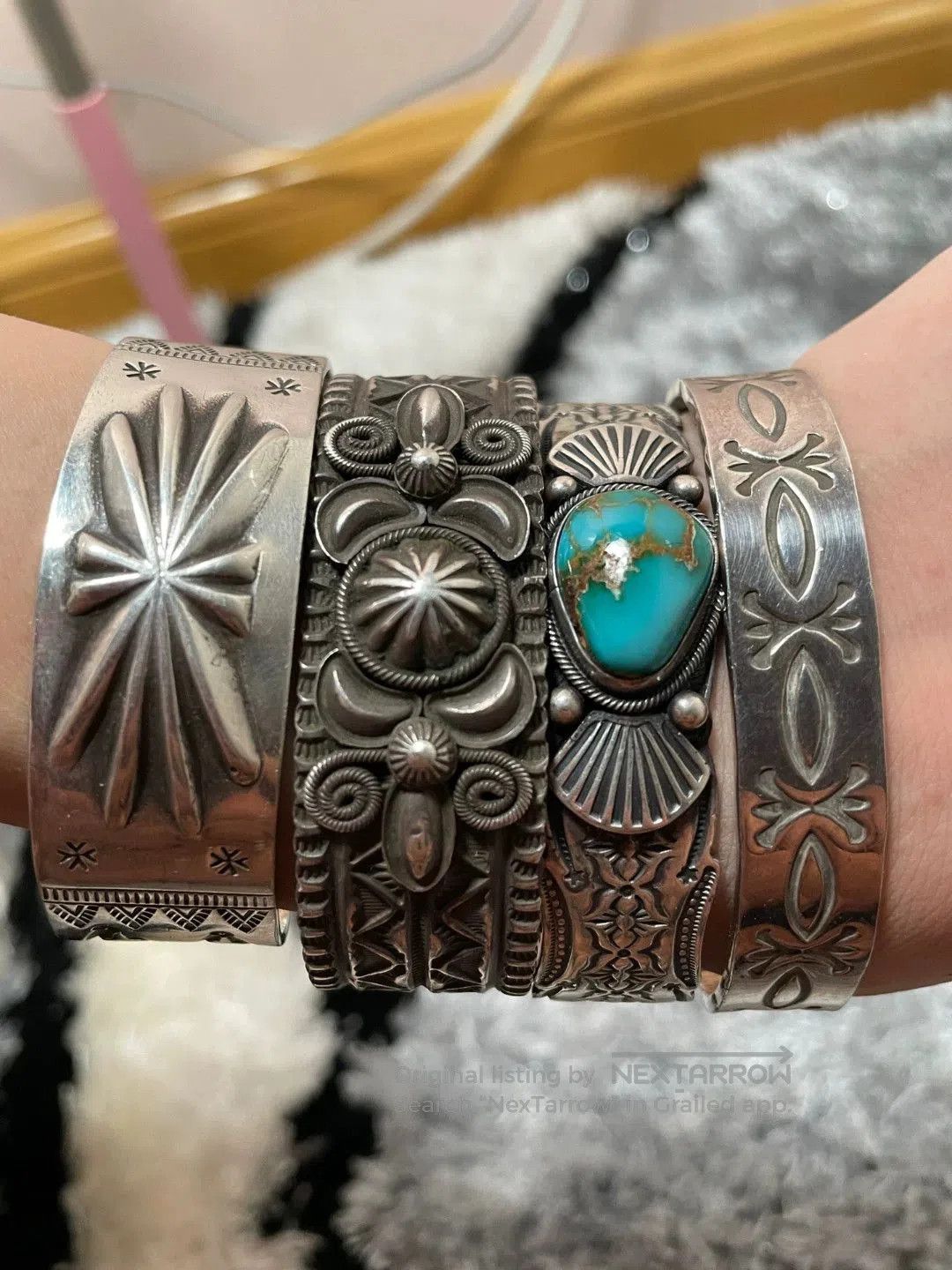 Japanese Brand Navajo 90s Hand-Engraved Silver Bracelet. Size ONE SIZE - 3 Thumbnail