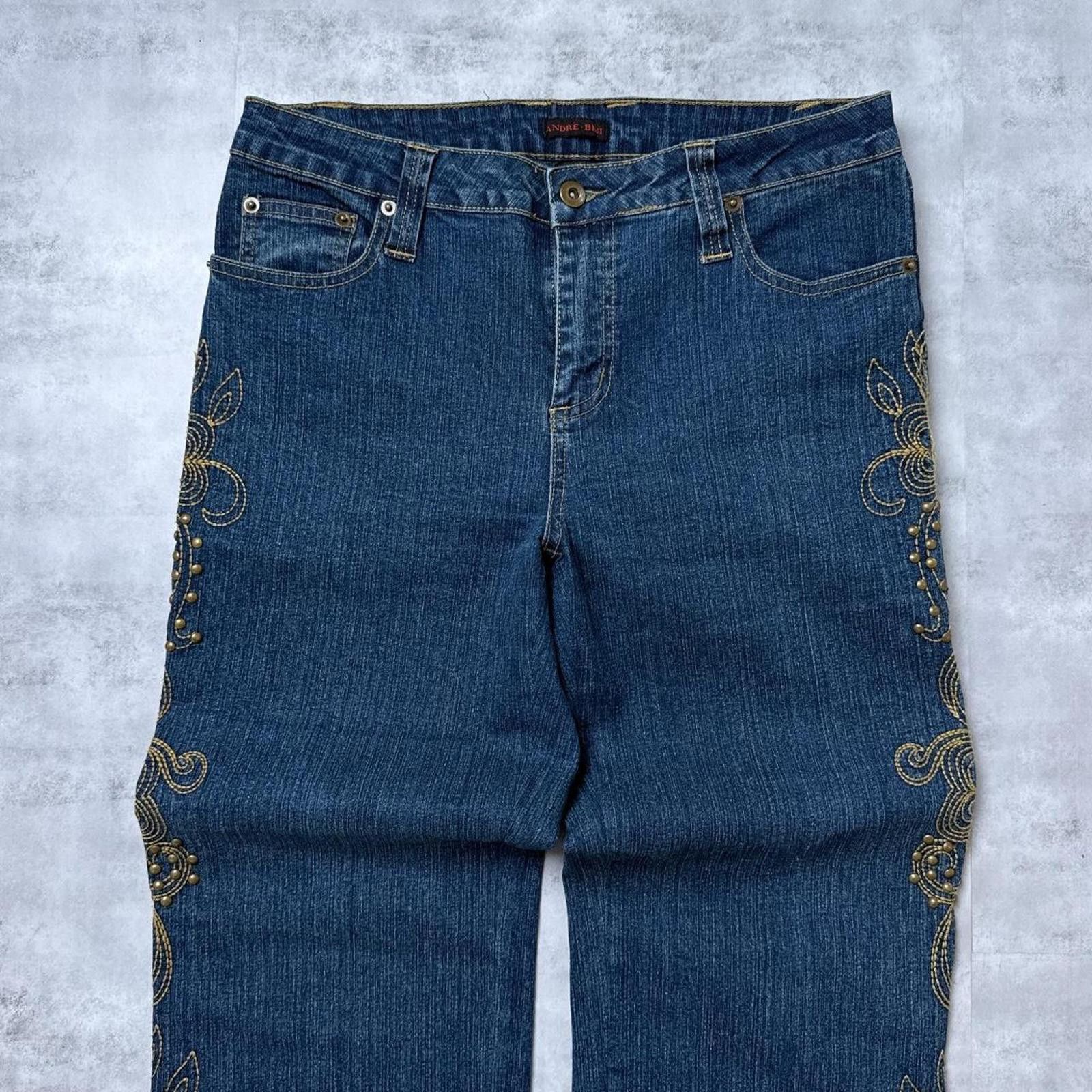 Other Y2K Andre Bini Flared Denim Jeans Affliction Embroidered Size 28" / US 6 / IT 42 - 8 Thumbnail