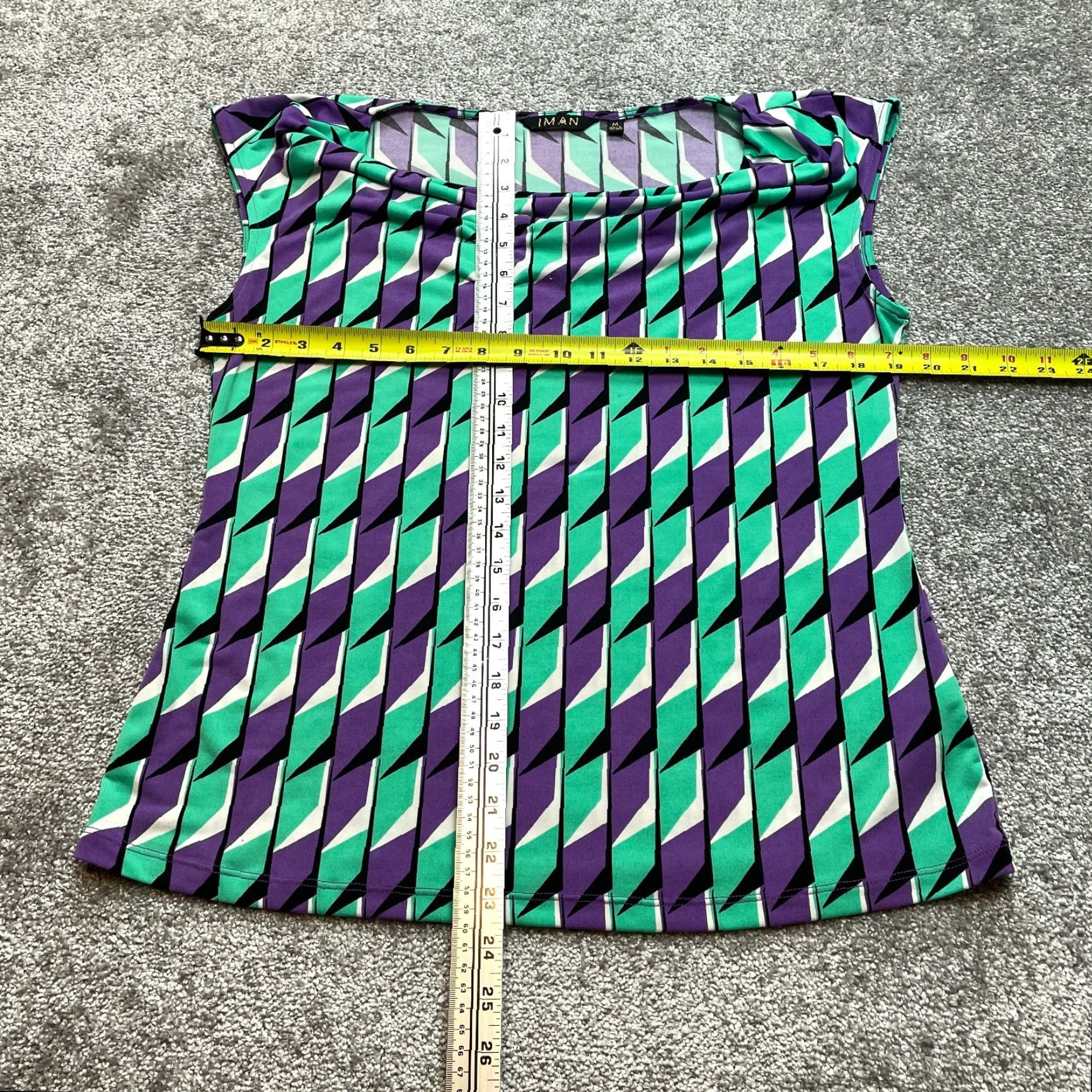 Vintage Iman Tank Top Blouse Womens M Green Purple Geo Stretch Sleeveless Ladies Size M / US 6-8 / IT 42-44 - 4 Thumbnail