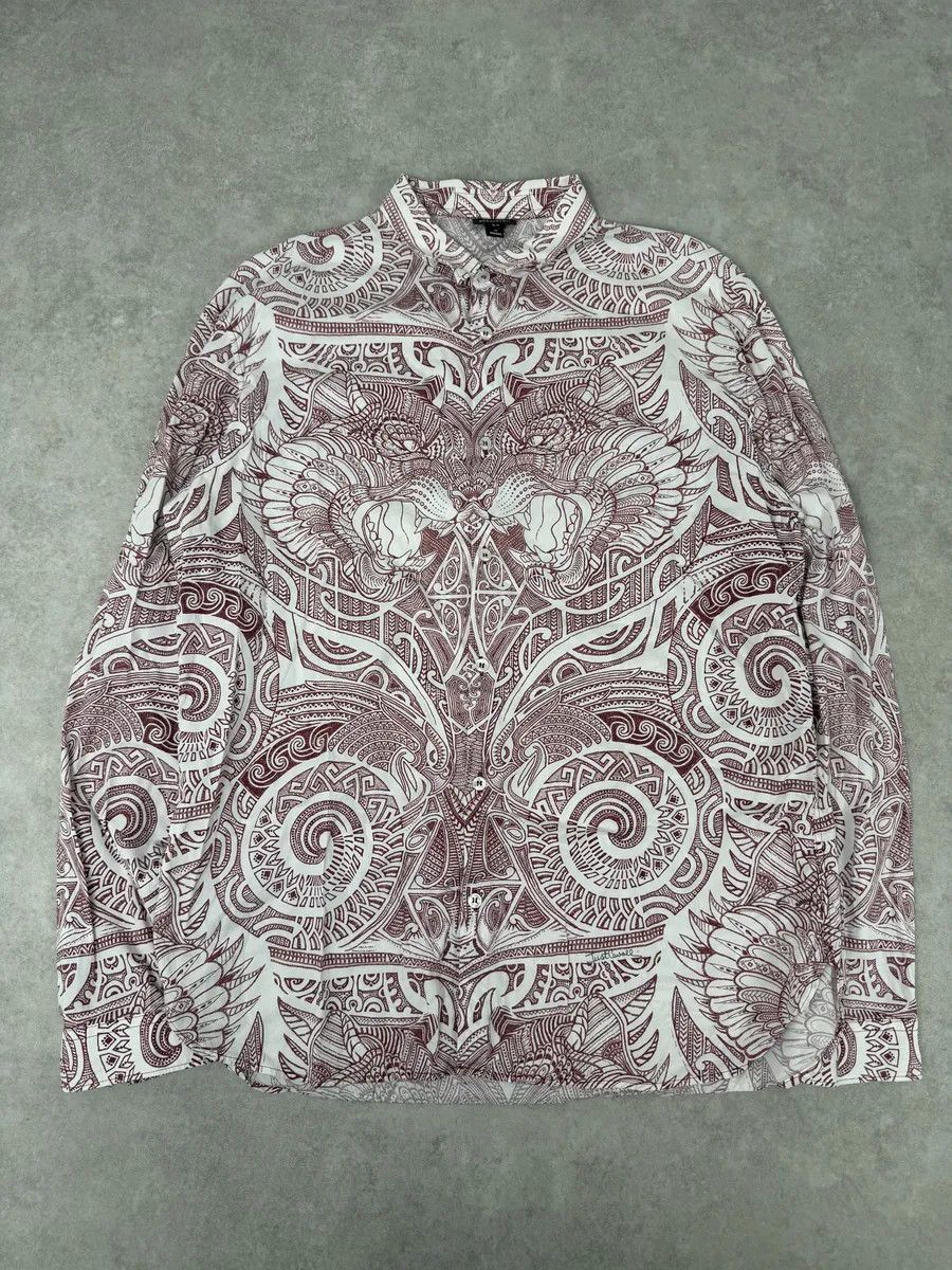 Just Cavalli 2010s Cavalli White & Red Abstract Presley Shirt Size US L / EU 52-54 / 3 - 3 Thumbnail