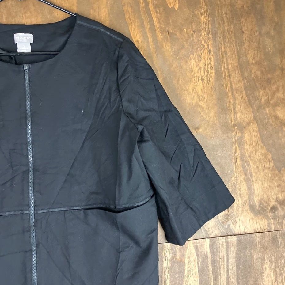 Vintage Chicos Womens Jacket Black Full Zip 3/4 Sleeve Front Pockets Stretch 2 (L) Size L / US 10 / IT 46 - 5 Thumbnail