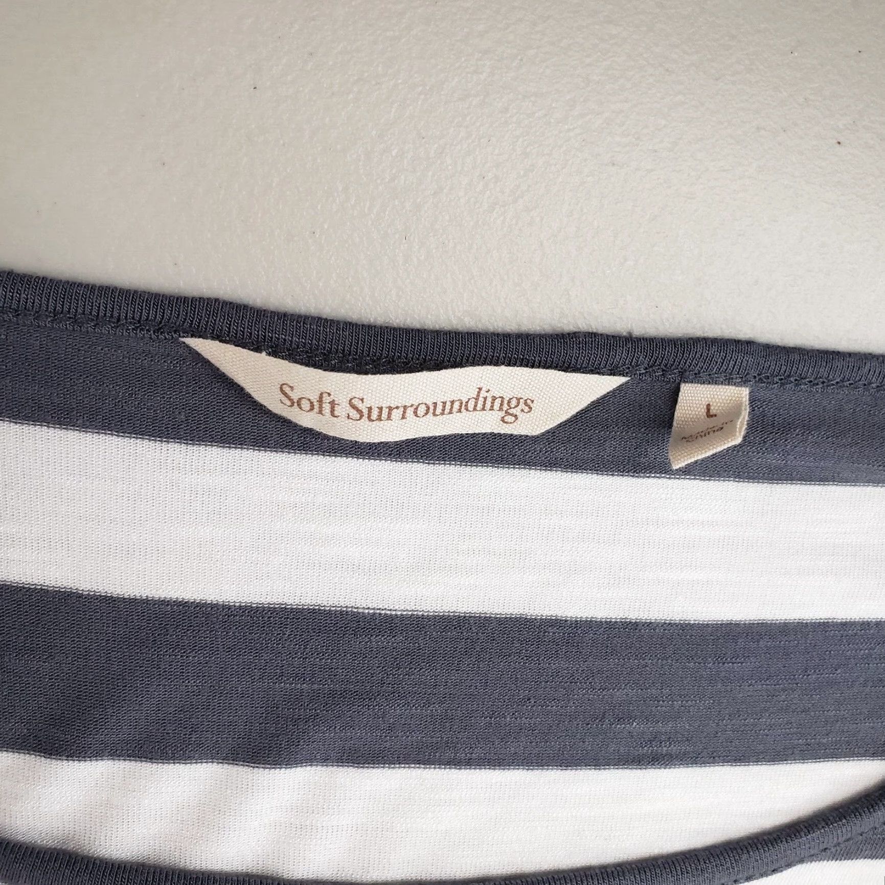 Soft Surroundings Soft Surroundings Blouse Womens Adrift Top 3/4 Sleeve Large Gray White Stripe Shirt Women L White Stripe Adrift Top Size L / US 10 / IT 46 - 7 Thumbnail