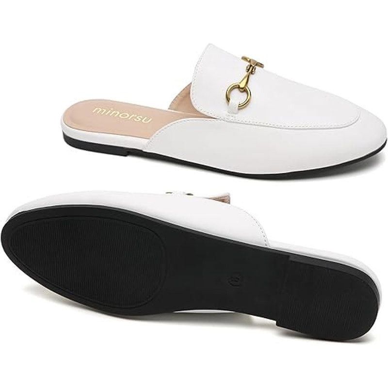 Other Minorsu Women's Size 6.5 White Faux Leather Mule Flats Size US 6.5 / IT 36.5 - 4 Thumbnail