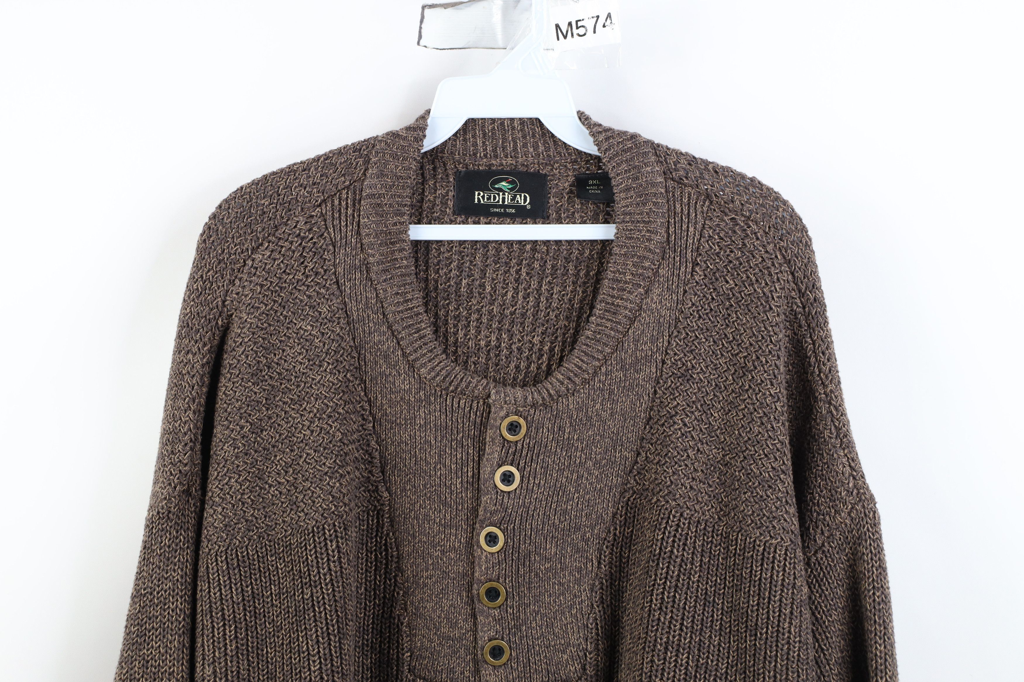Vintage Vintage 90s Streetwear Knit Commando Henley Sweater Brown Size US XXL / EU 58 / 5 - 2 Thumbnail