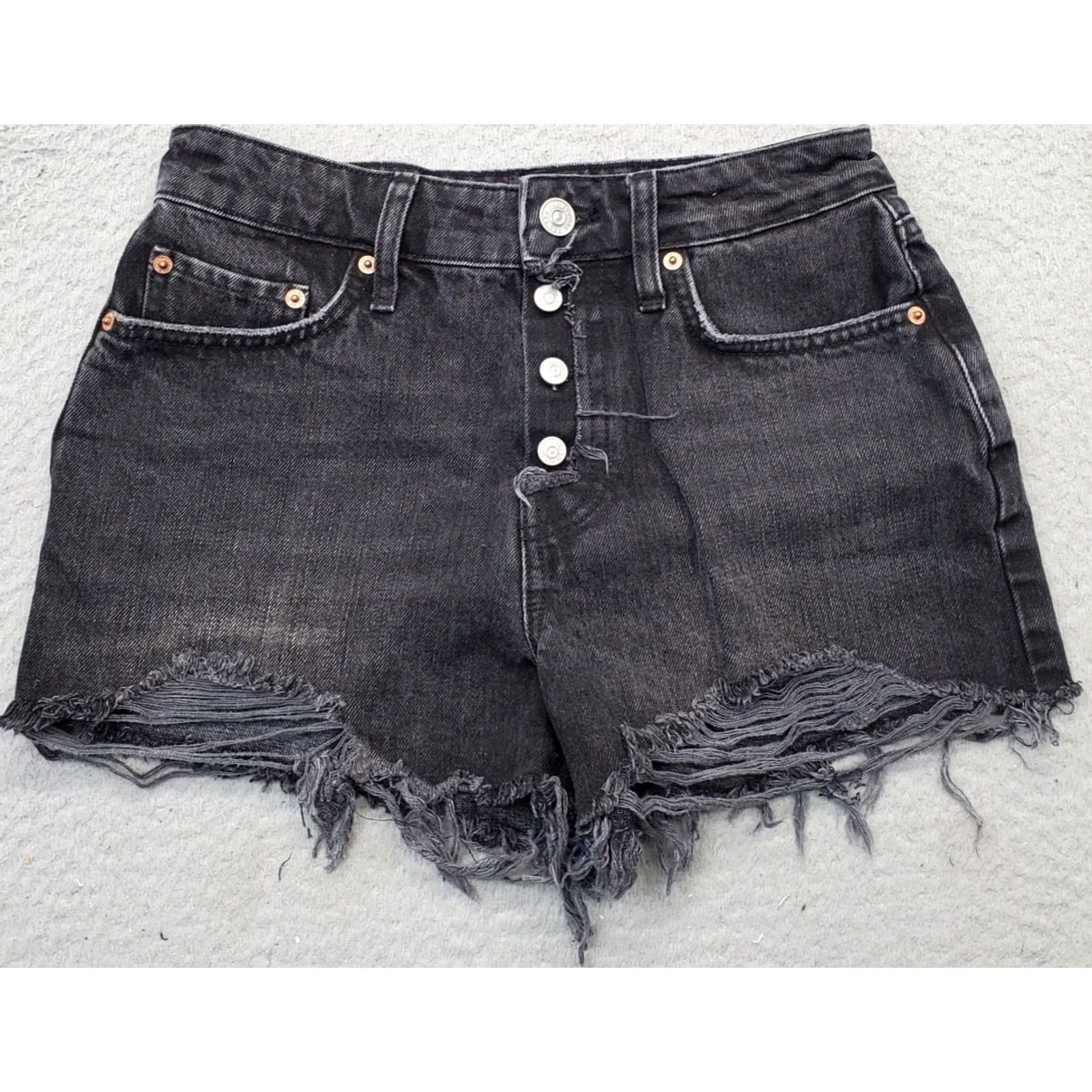 Bdg BDG Urban Outfitters Summer Cut-Off Shorts Womens Size 26 Black Distressed Button Fly Size 26" / US 2 / IT 38 - 2 Thumbnail
