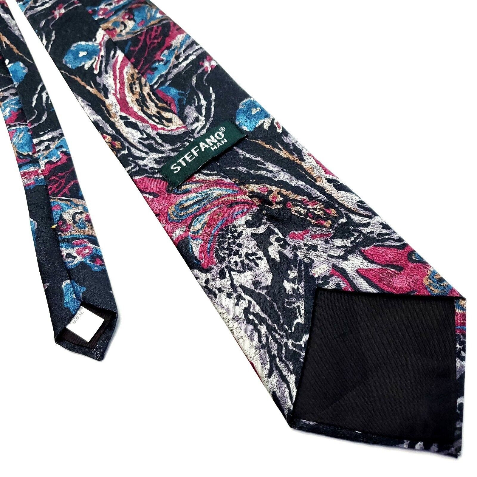 Designer Stefano Man Silk Tie Print Black Red Abstract Size ONE SIZE - 3 Thumbnail