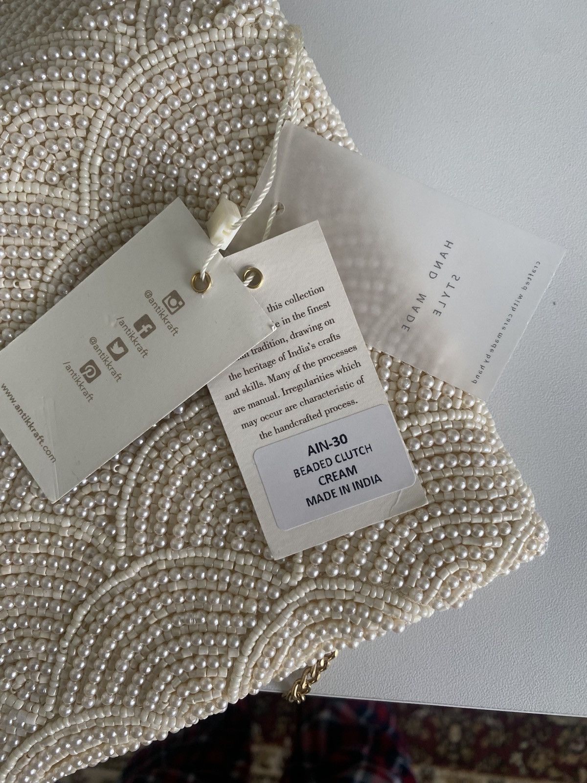 Other NWT Antik Kraft Hand Made Beaded Clutch Crossbody Cream Bag Size ONE SIZE - 9 Thumbnail